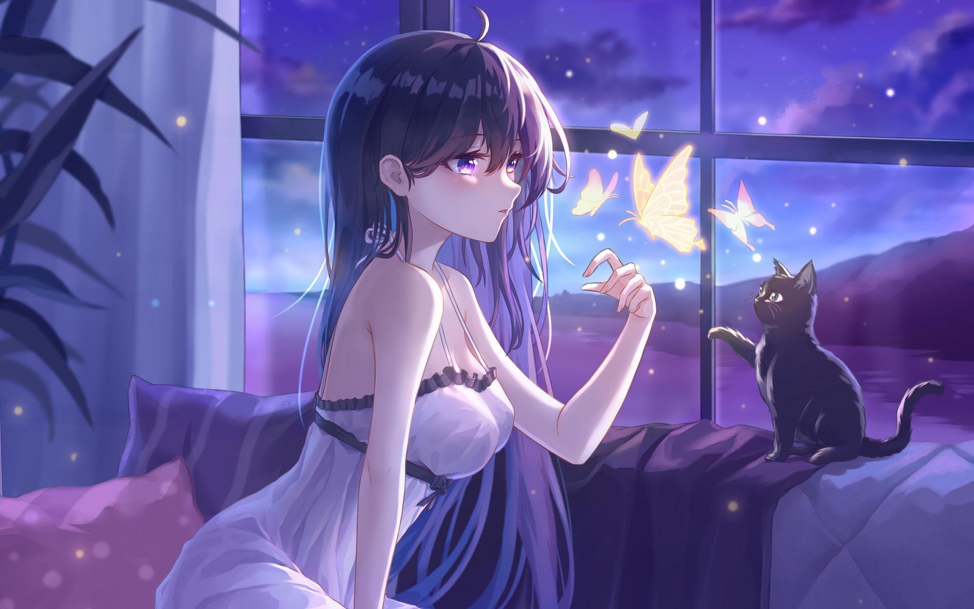 1920x1200 Anime Girl With Cats 4k 1080P Resolution HD 4k Wallpaper, Image, Background, Photo and Picture