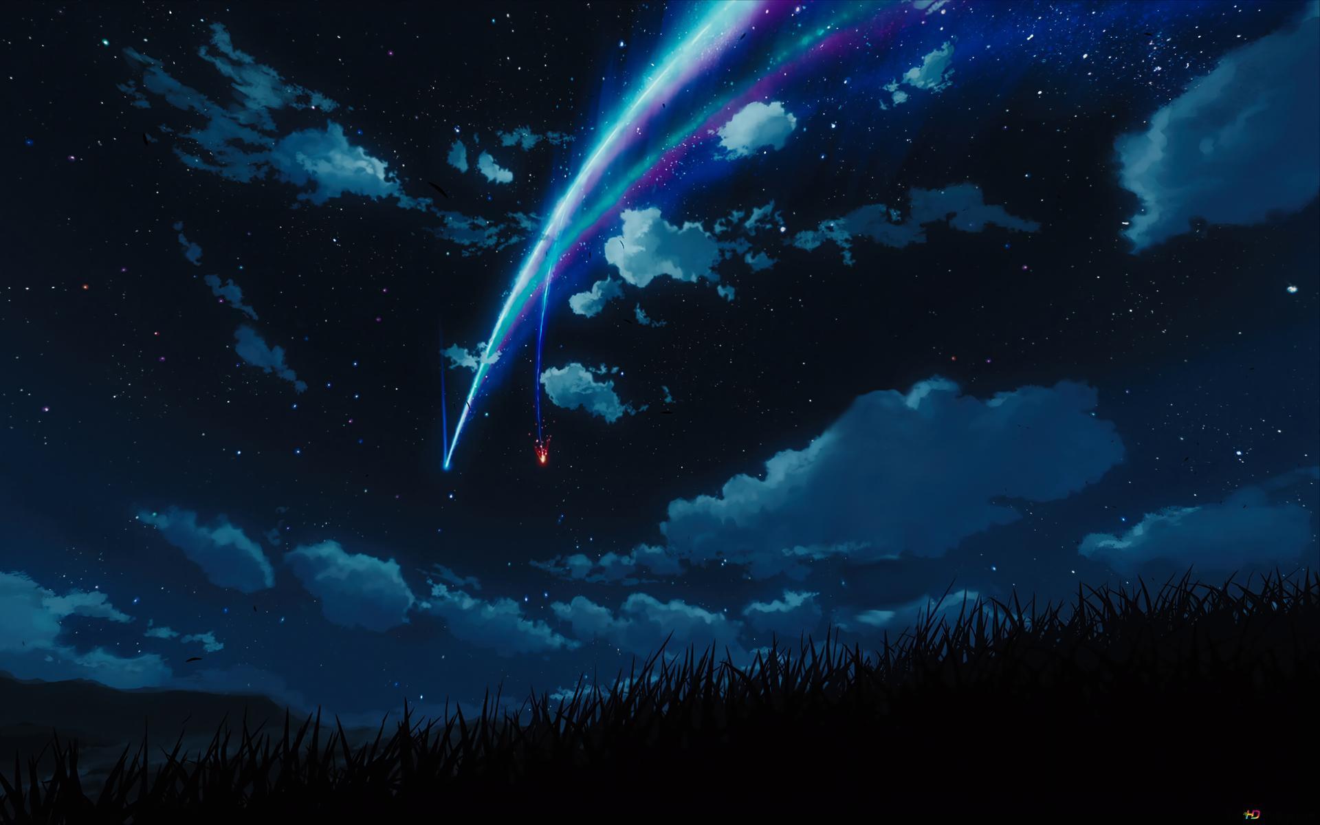 1920x1200 Anime Kimi no na wa in the dark with rainbows and clouds 8K wallpaper download