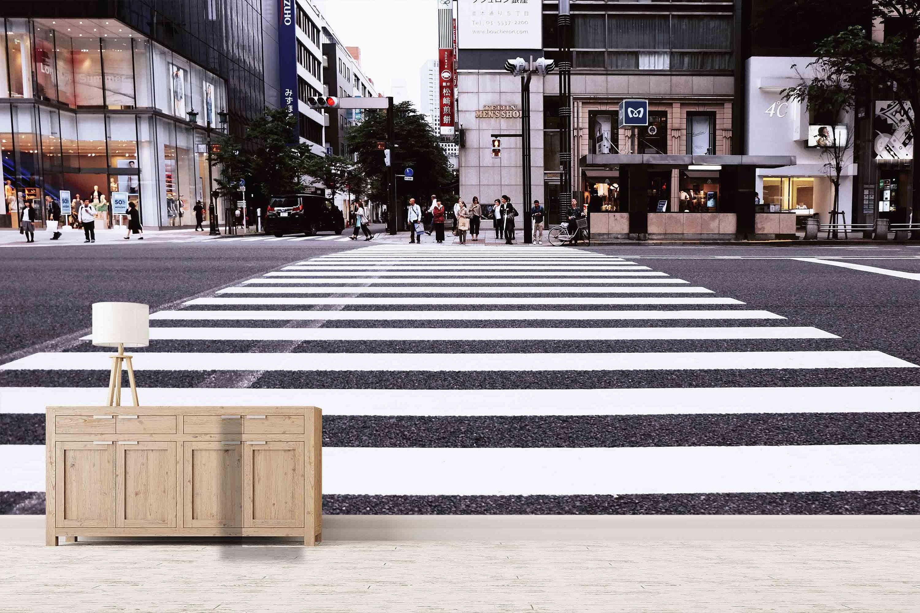 3000x1999 3D City Pedestrian Crossing Mural Peel and Stick Wallpaper