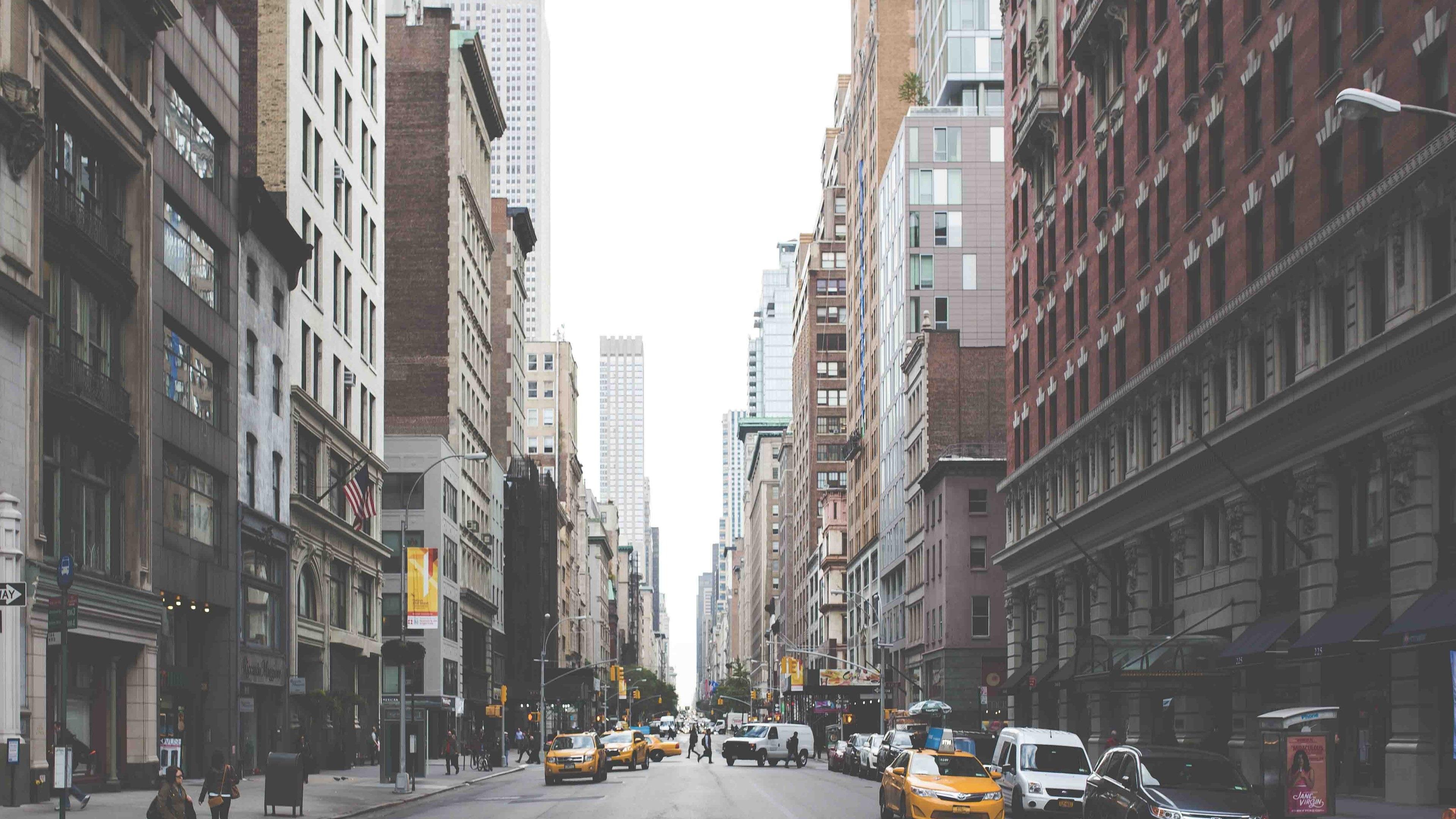 3840x2160 Wallpaper / a crosswalk across a new york city street with taxis driving, keep the meter running 4k wallpaper free download