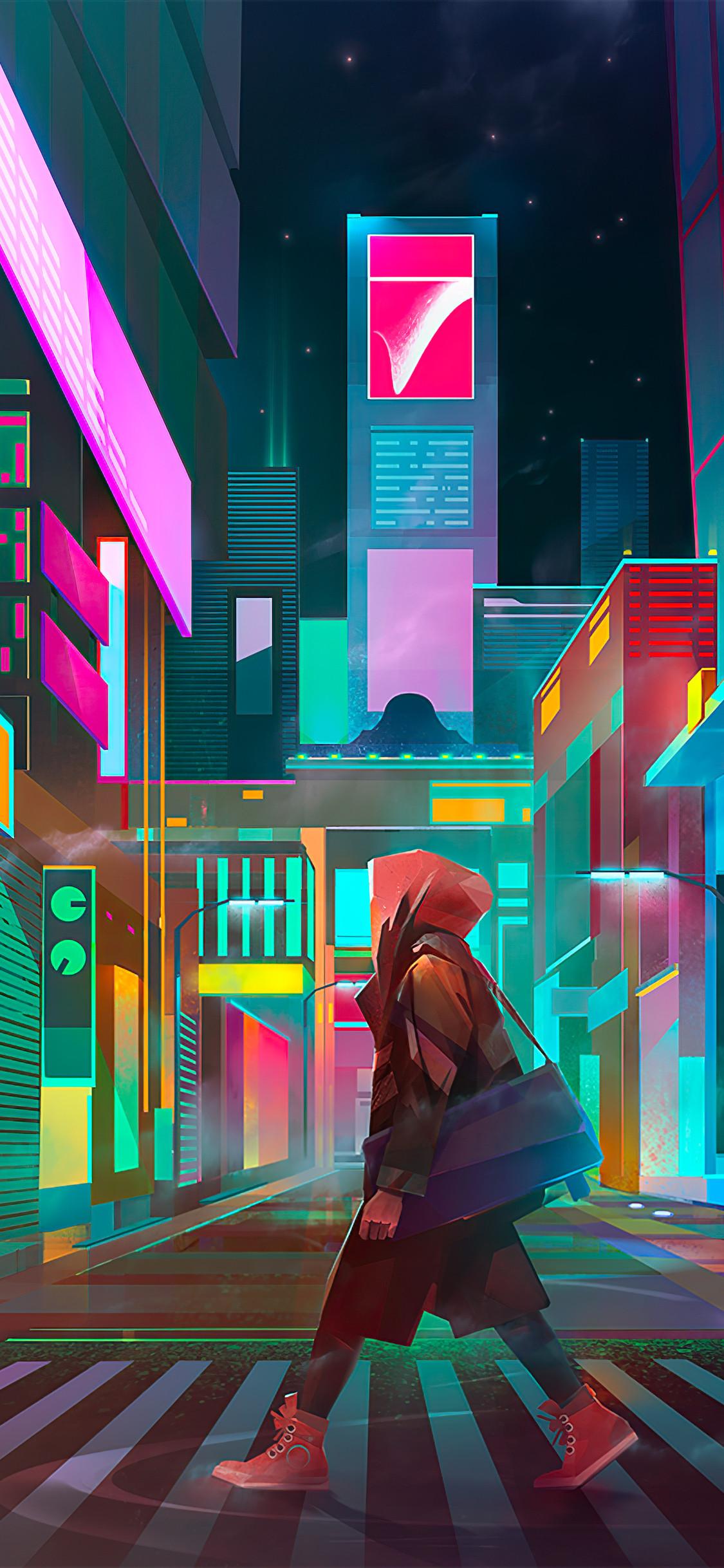 1125x2436 Crosswalk Night City Cyberpunk iPhone XS, iPhone iPhone X HD 4k Wallpaper, Image, Background, Photo and Picture