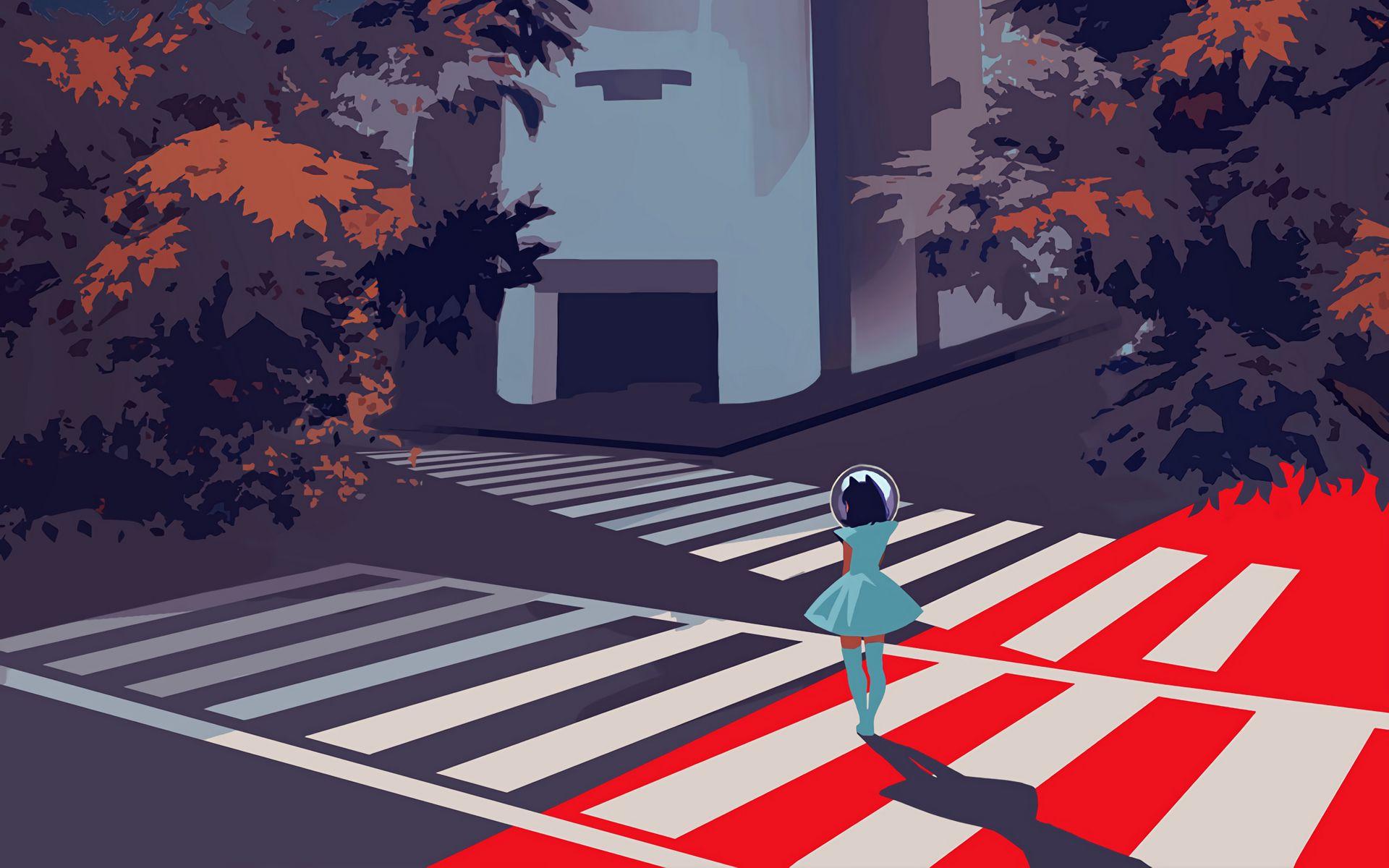 1920x1200 Download wallpaper 1920x1200 crosswalk, silhouette, art, building, night widescreen 16:10 HD background