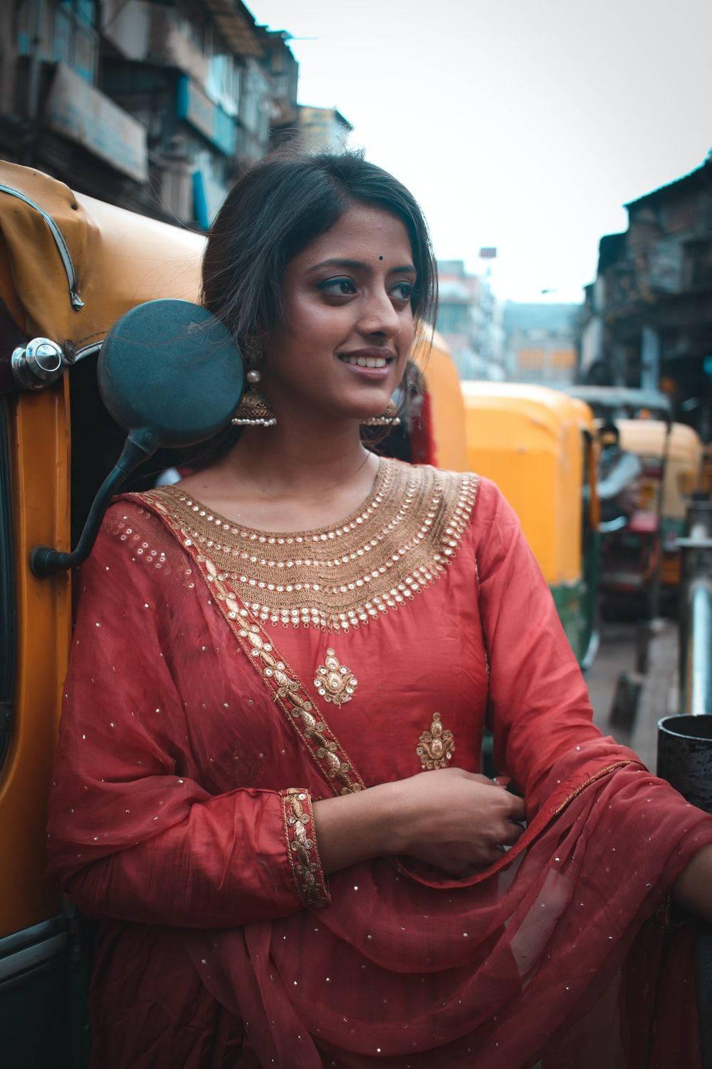 1000x1500 Download Indian Girl Orange Dress Wallpaper