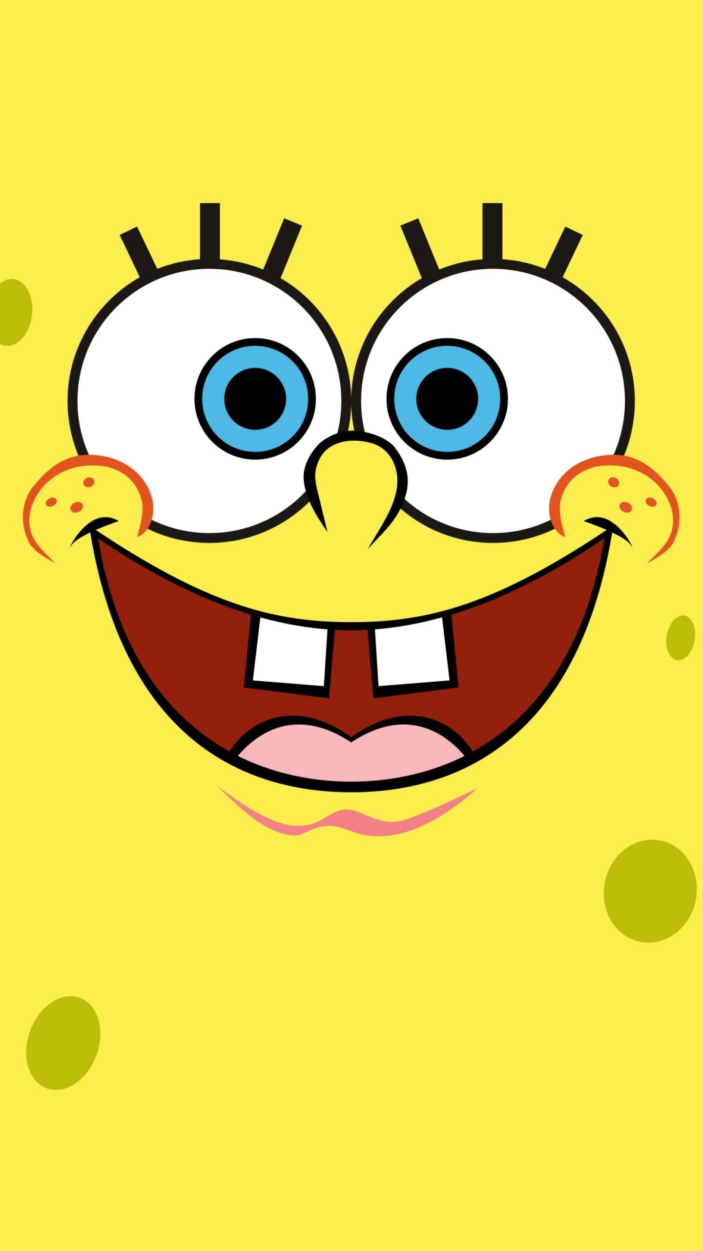 1440x2560 SpongeBob smiley face Wallpaper 4K, Yellow background, Minimal