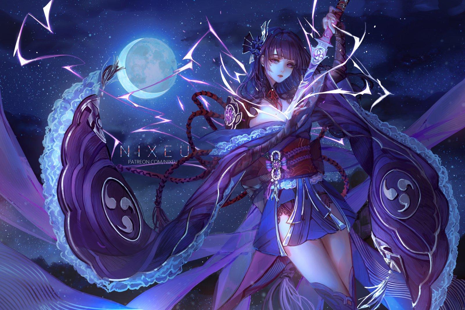 1600x1066 ⋗N Y X⋖ al Twitter: Raiden #GenshinImpact #raidenshogun 6k and 13k wallpaper + banner + icon + 2 color variations on Patreon. ⋗