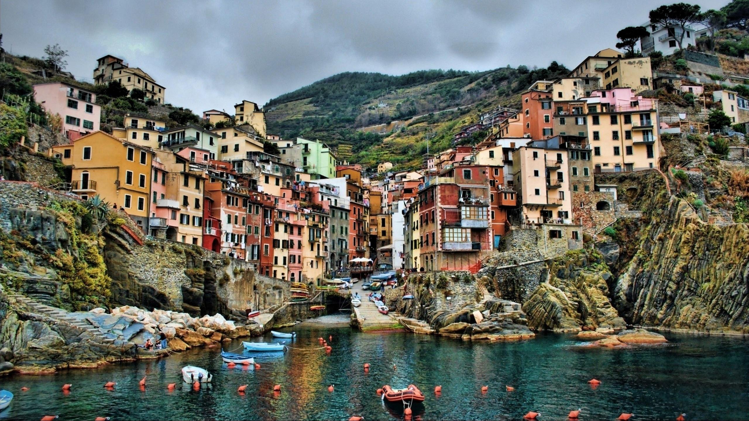 2560x1440 Wallpaper. Cities. photo. picture. Nature wallpaper, Cinque Terre, Italy, sea, hill