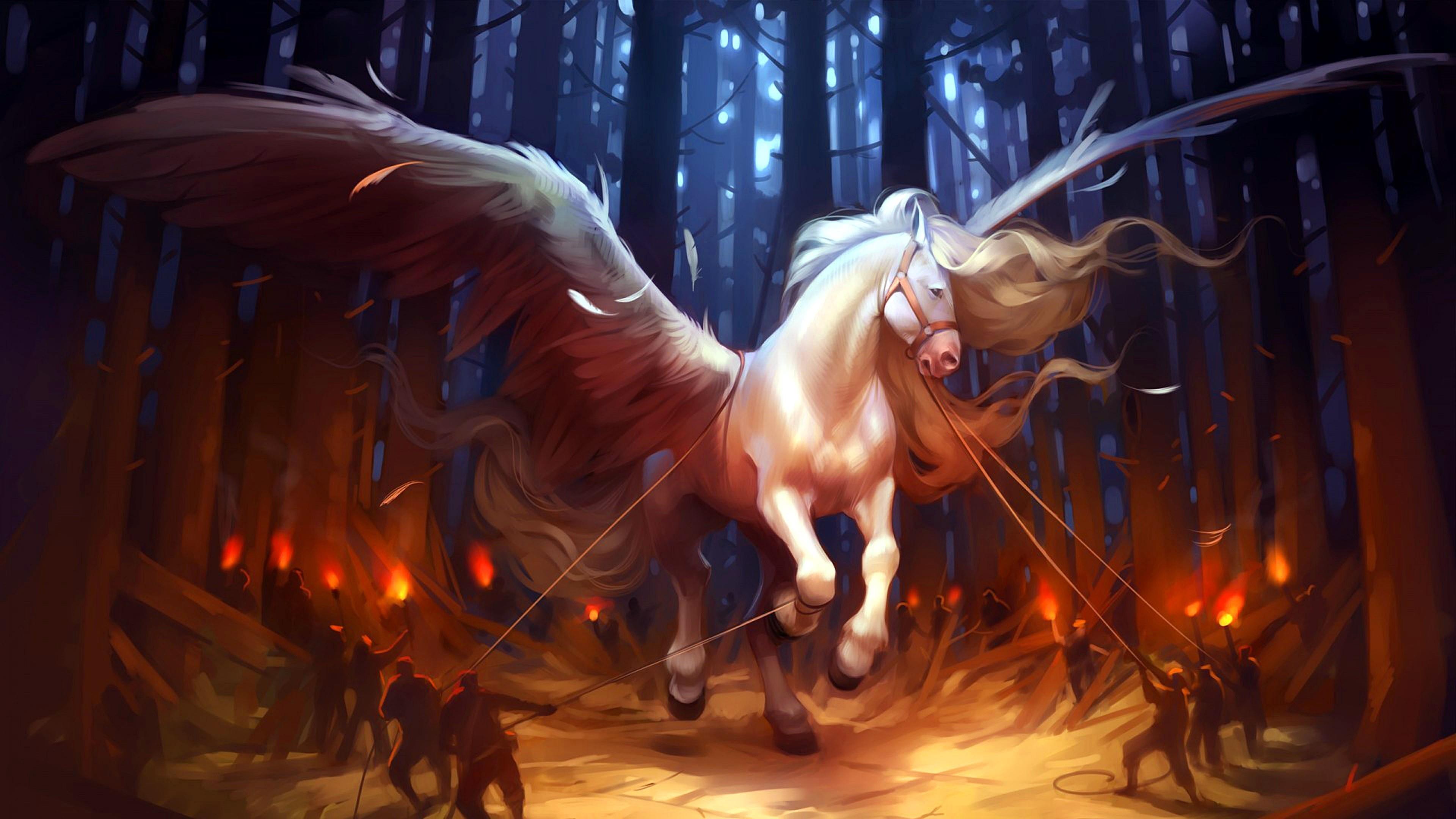 3840x2160 Wallpaper / horse, 4K, artwork, dreamy, art, forest, pegasus, imagination free download