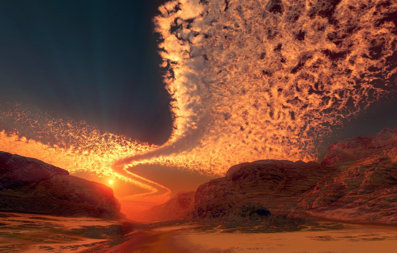 1332x850 Wallpaper clouds, sunset, star, the evening, exoplanet, bejeweled twist, yellow dwarf image for desktop, section космос