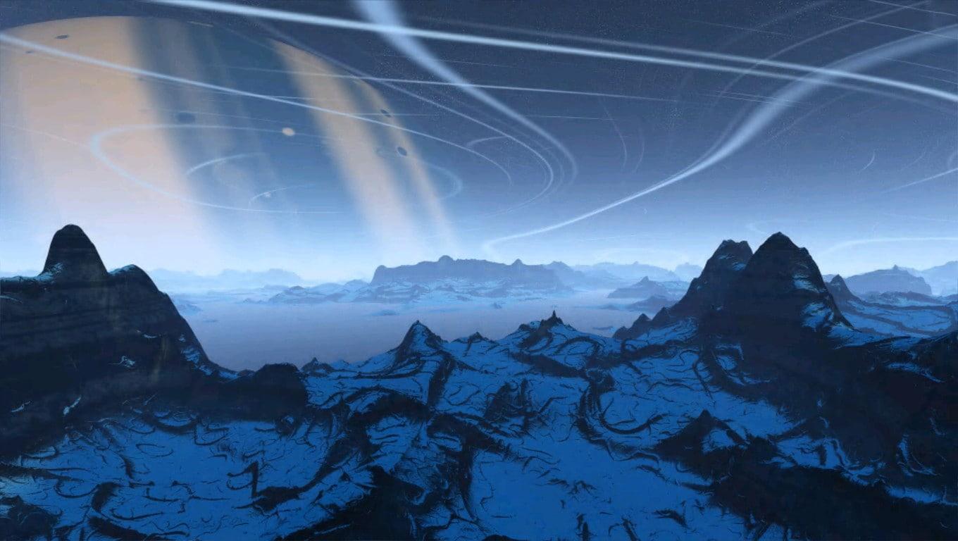 1360x768 Wallpaper / Bejeweled Twist, planet, building exterior, night, 720P, beauty in nature, built structure, fantasy art, tranquil scene, nature, snow, outdoors, tranquility free download