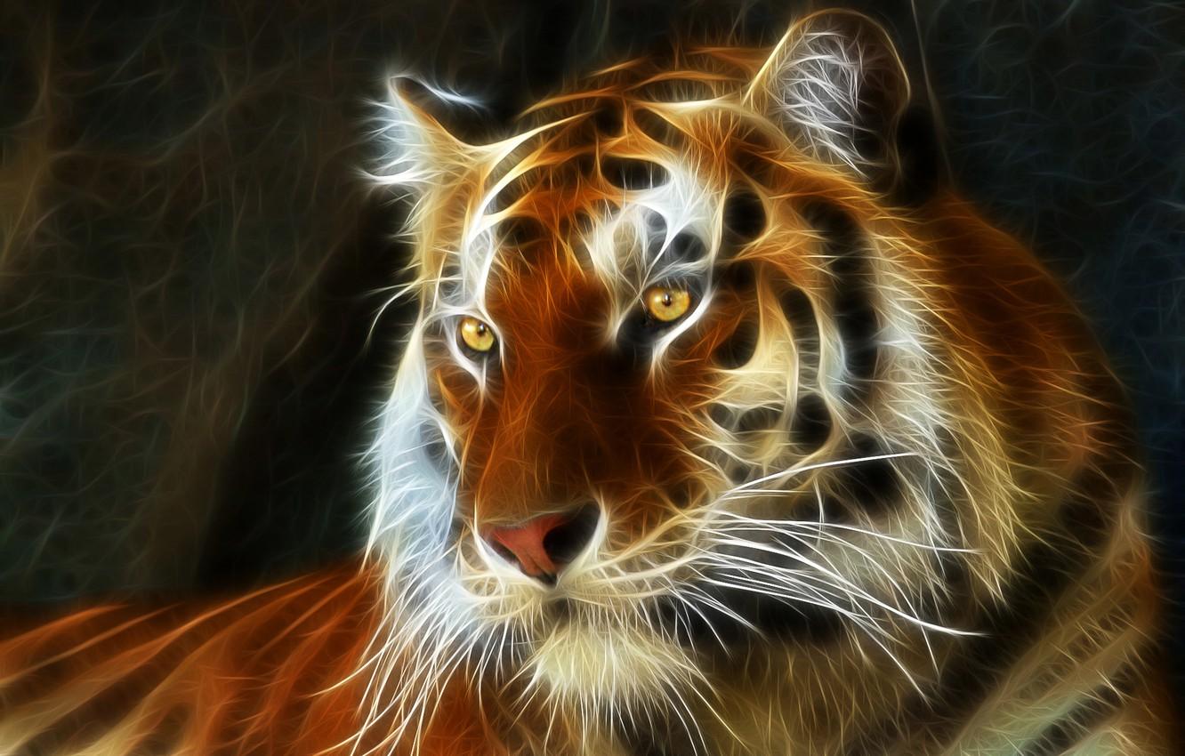 1332x850 Wallpaper tiger, airbrushing image for desktop, section кошки