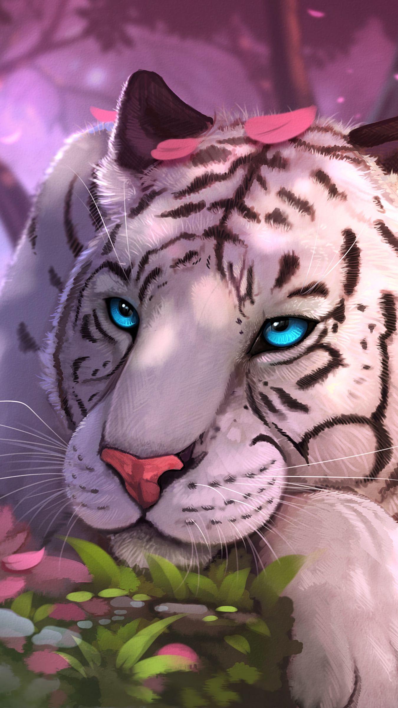 1350x2400 Download Wallpaper 1350x2400 Tiger, Art, Blue Eyed, Sight Iphone 8+/7+/6s+/for Parallax HD Background