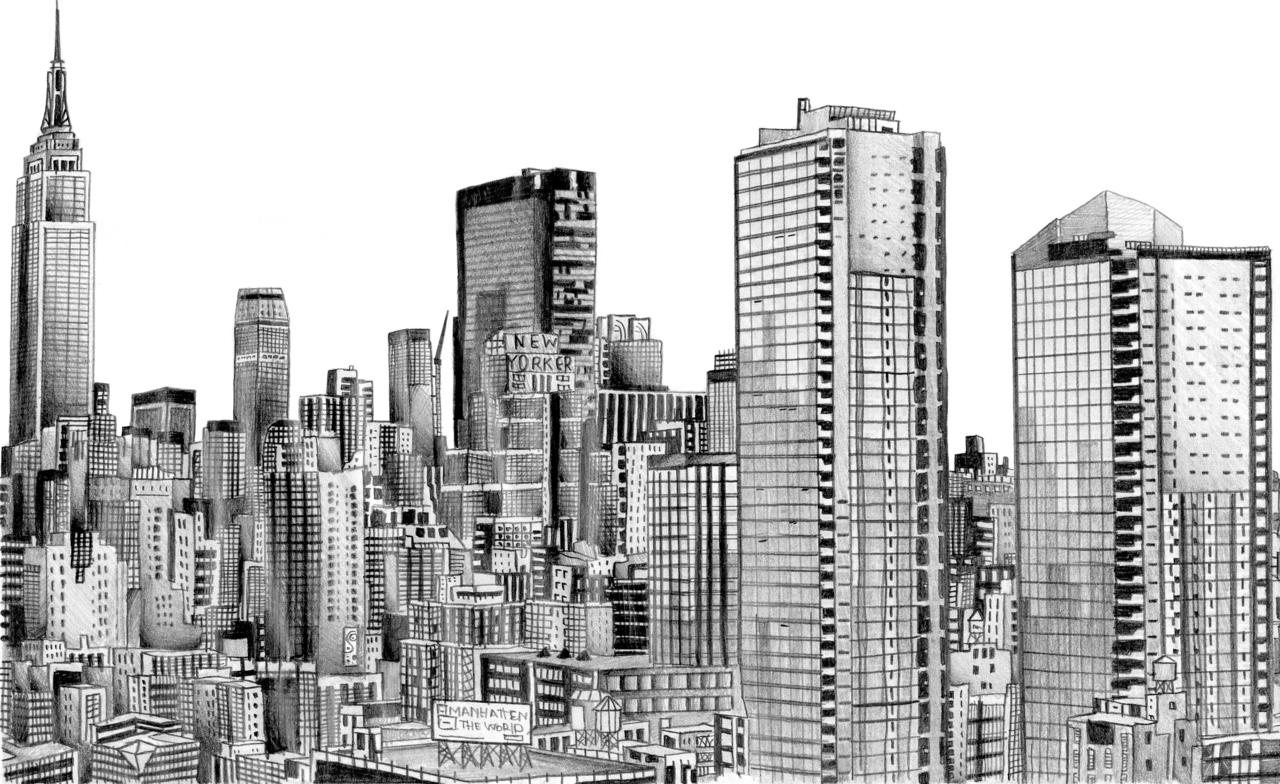 1280x784 pin Drawn bulding skyscraper PNG Black And White. Skyline drawing, New york skyline, Skyline