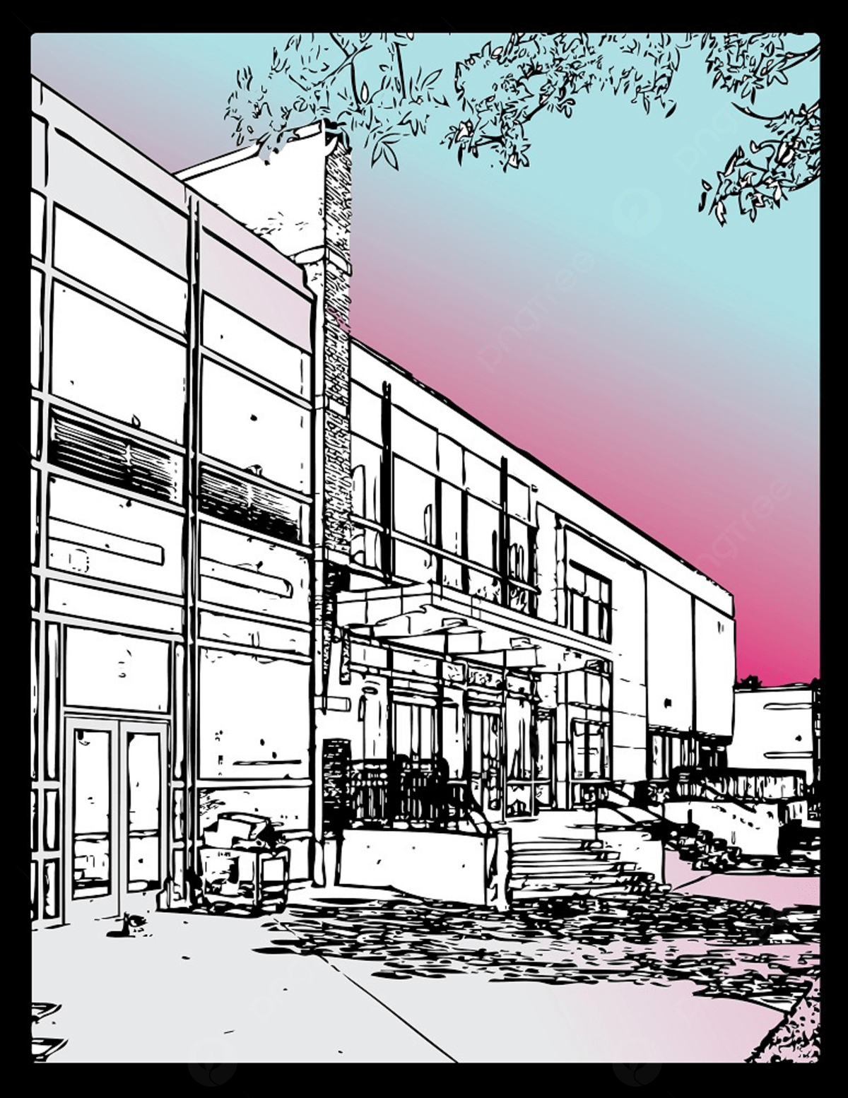 1200x1554 Hand Drawn Sketch Of Building With Sunset Background Wallpaper Image For Free Download