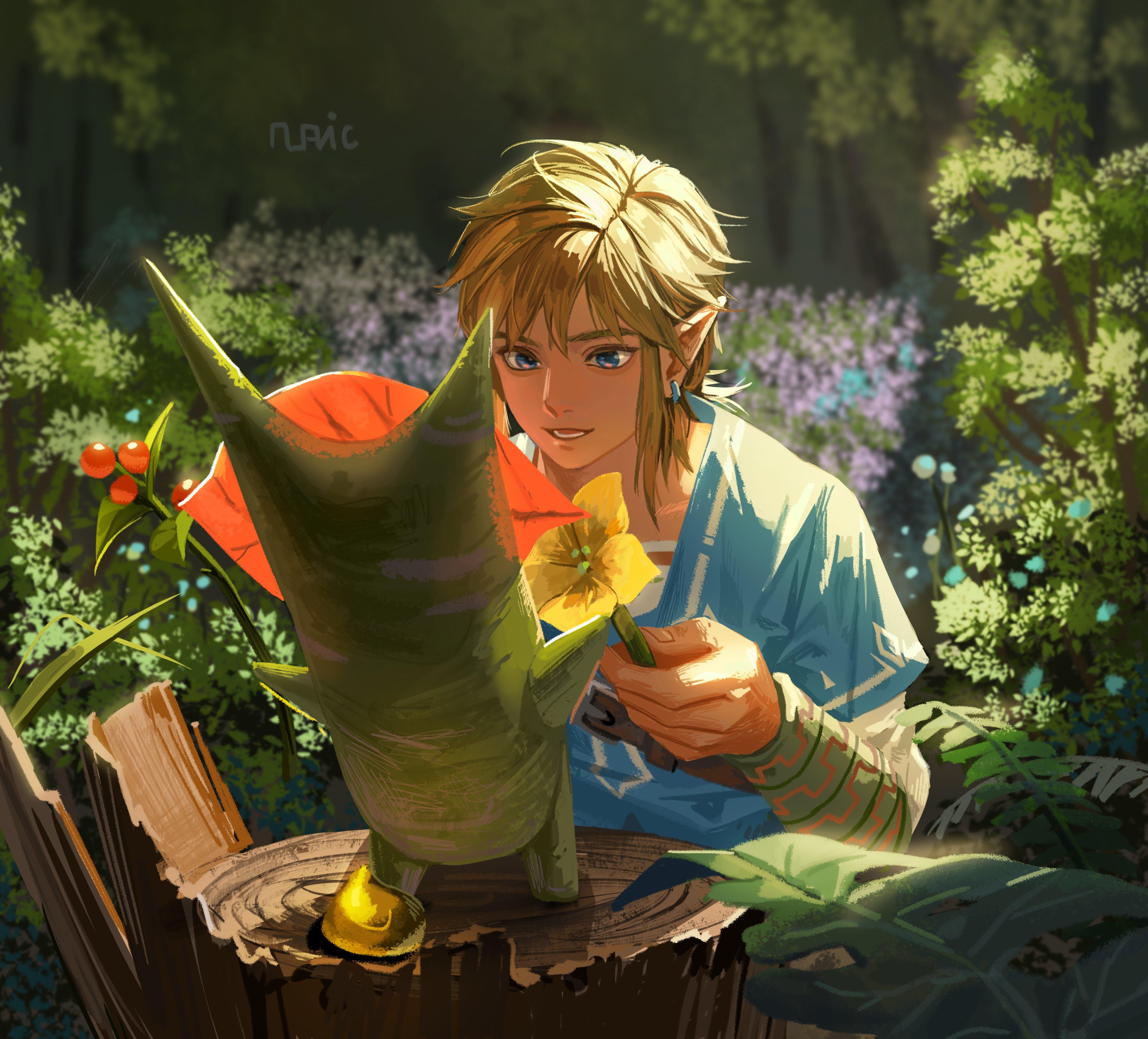 4096x3706 link and korok (the legend of zelda and 1 more) drawn