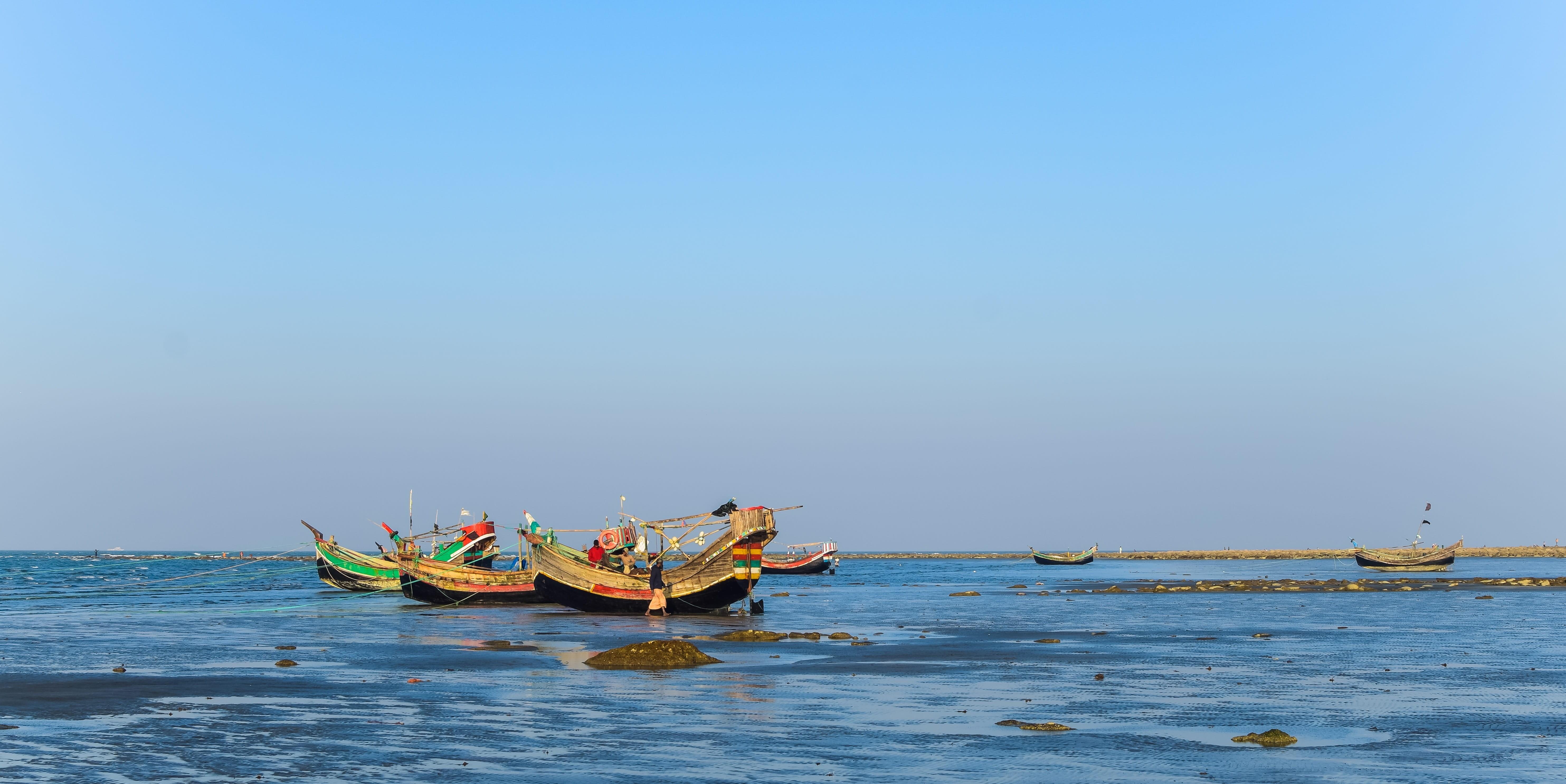 5934x2972 Wallpaper / holiday, tranquility, sunset, landscape, people, travel, 5K, tourism, lake, beach, horizon over water, clear sky, nautical vessel, ocean, chittagong, outdoors free download