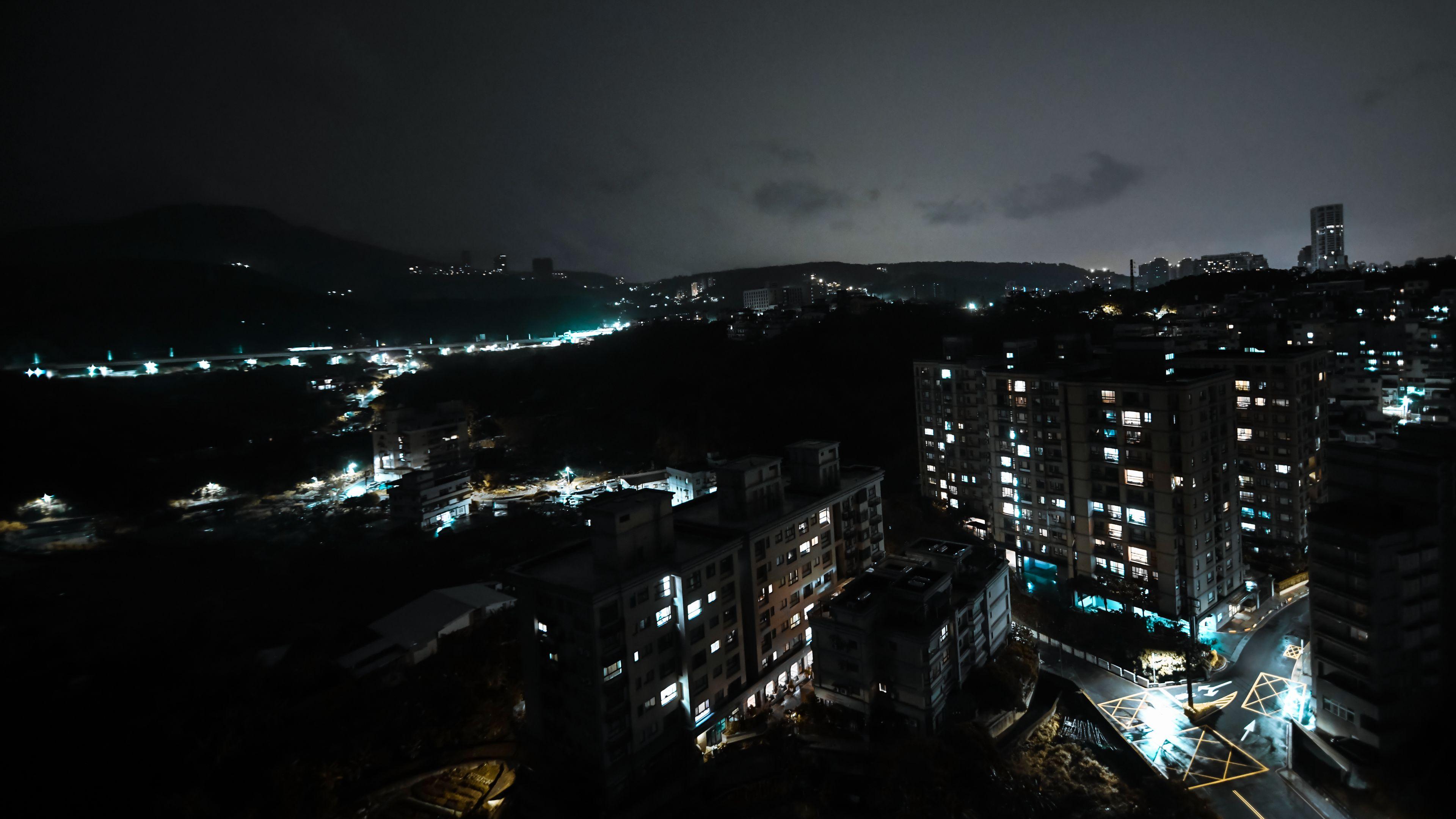 3840x2160 Download wallpaper 3840x2160 night city, city lights, aerial view, buildings, night 4k uhd 16:9 HD background
