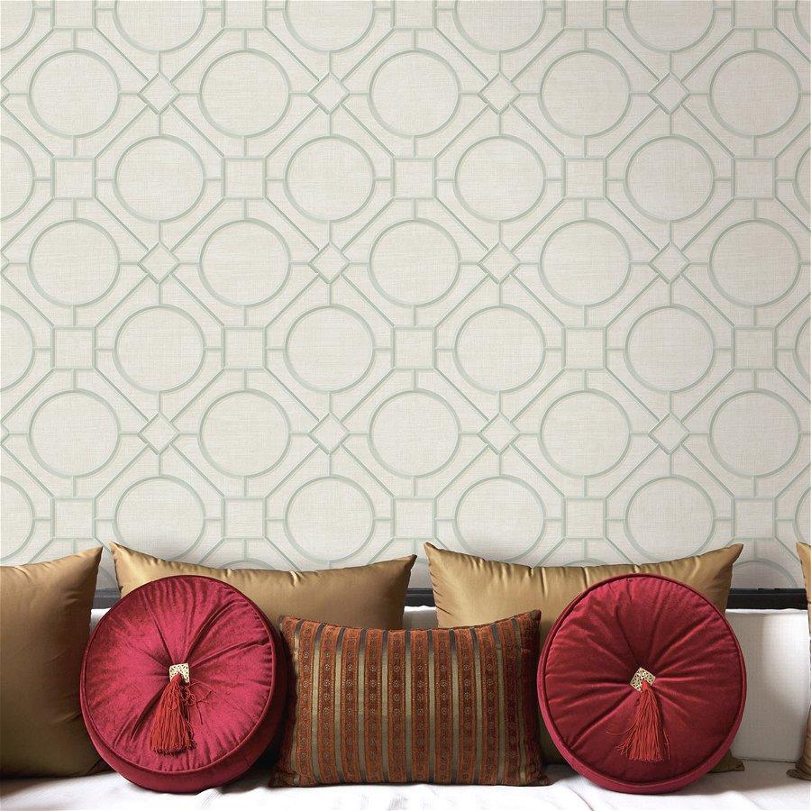 900x900 Seabrook Designs Silk Road Trellis Metallic Mint & Off White Wallpaper