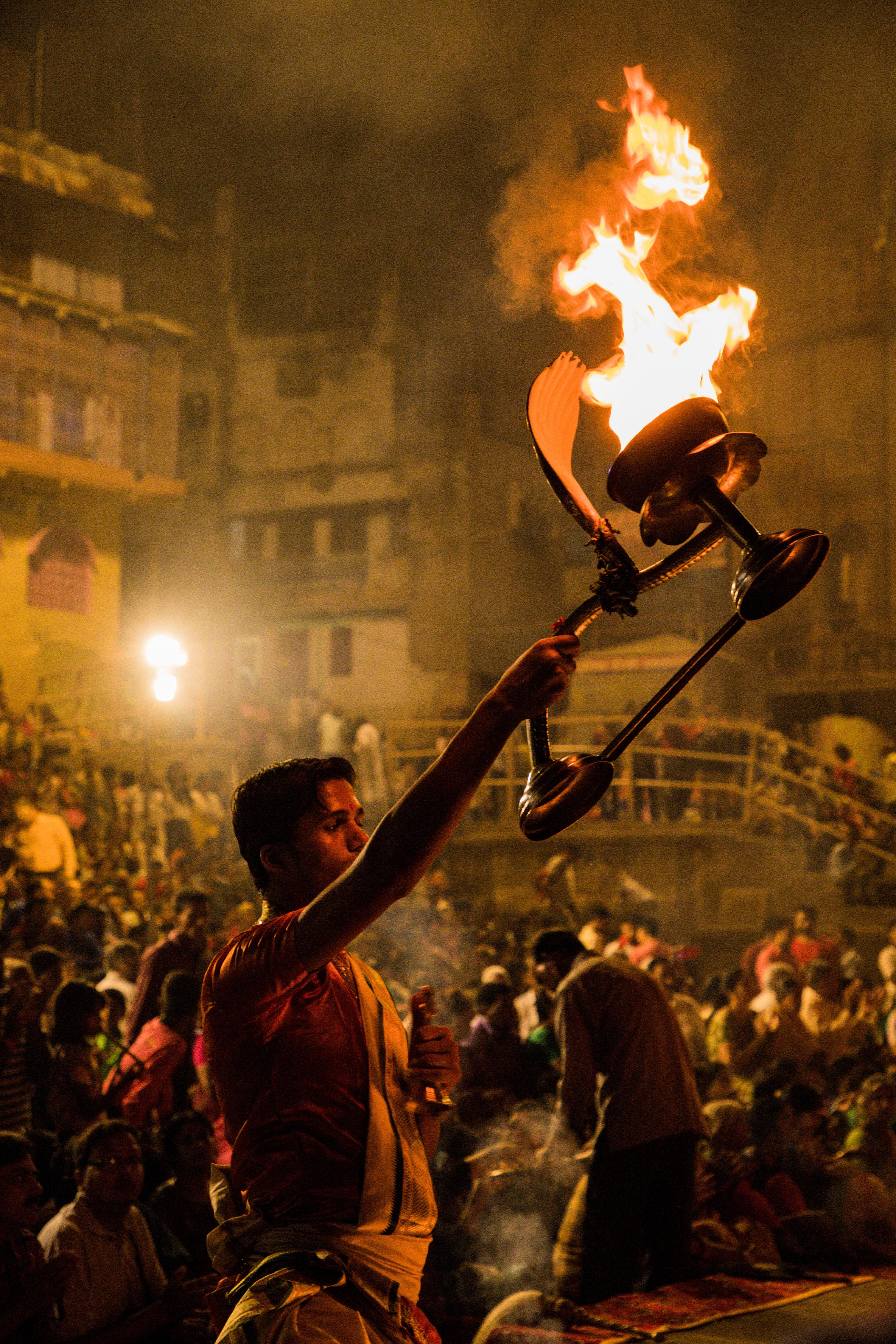 Hindu Priest Performing Religious Ganga Aarti Stock Photo  Download Image  Now  Varanasi India Ghat  iStock