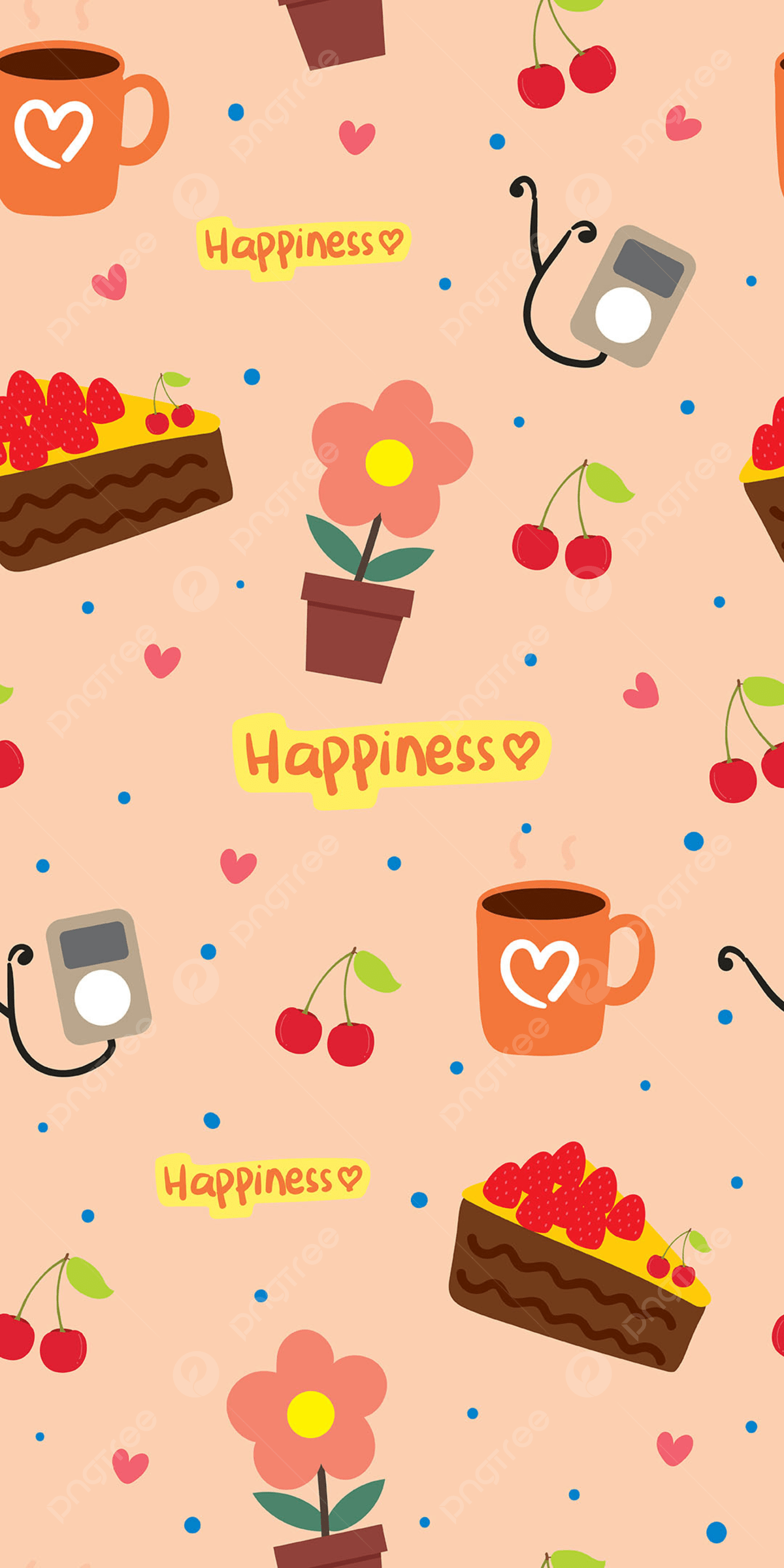 1200x2400 Seamless Pattern Mobile Wallpaper With Cute Cartoon Of Plant And Food Background Wallpaper Image For Free Download