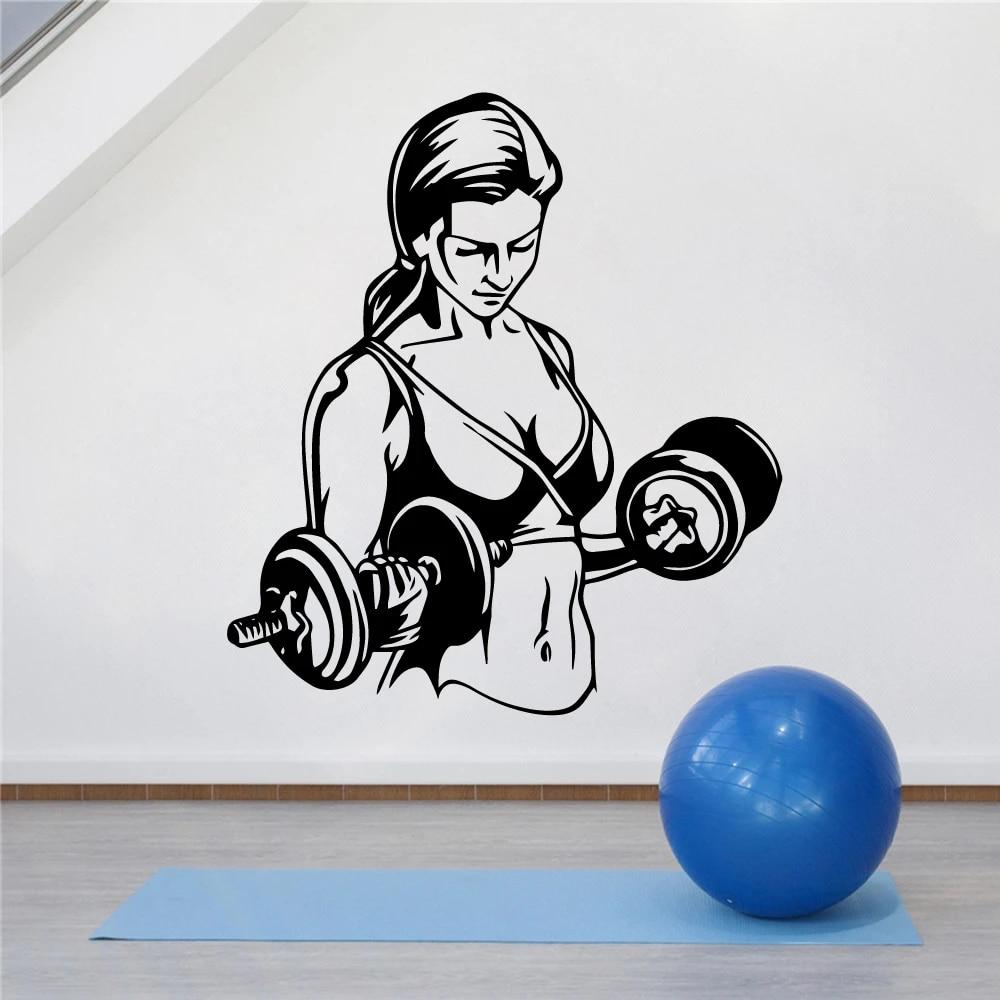 1000x1000 Creative Girl Gym Wall Stickers Wallpaper For Fitness Rooms Decor Vinyl Art Decal Gym Vinyl Diy Woman Pattern Modern Plastic