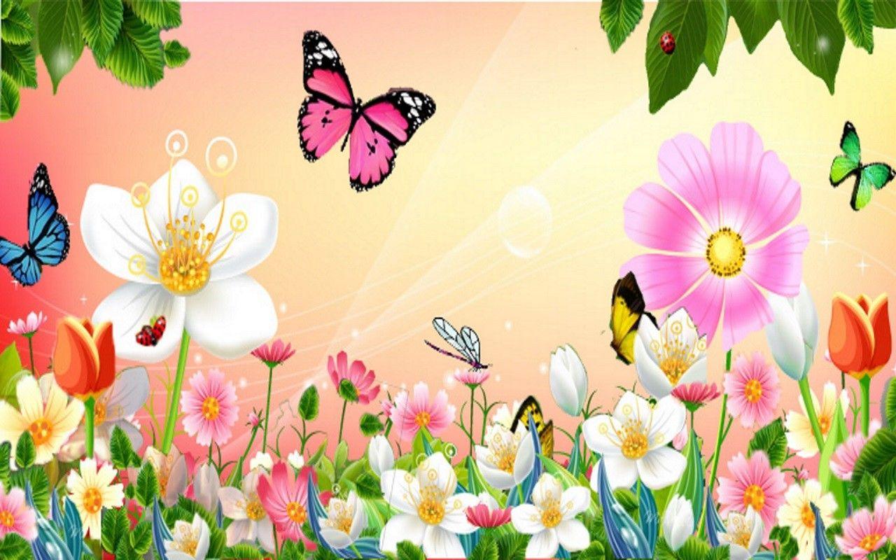 1280x800 Spring Flowers And Butterflies Wallpaper