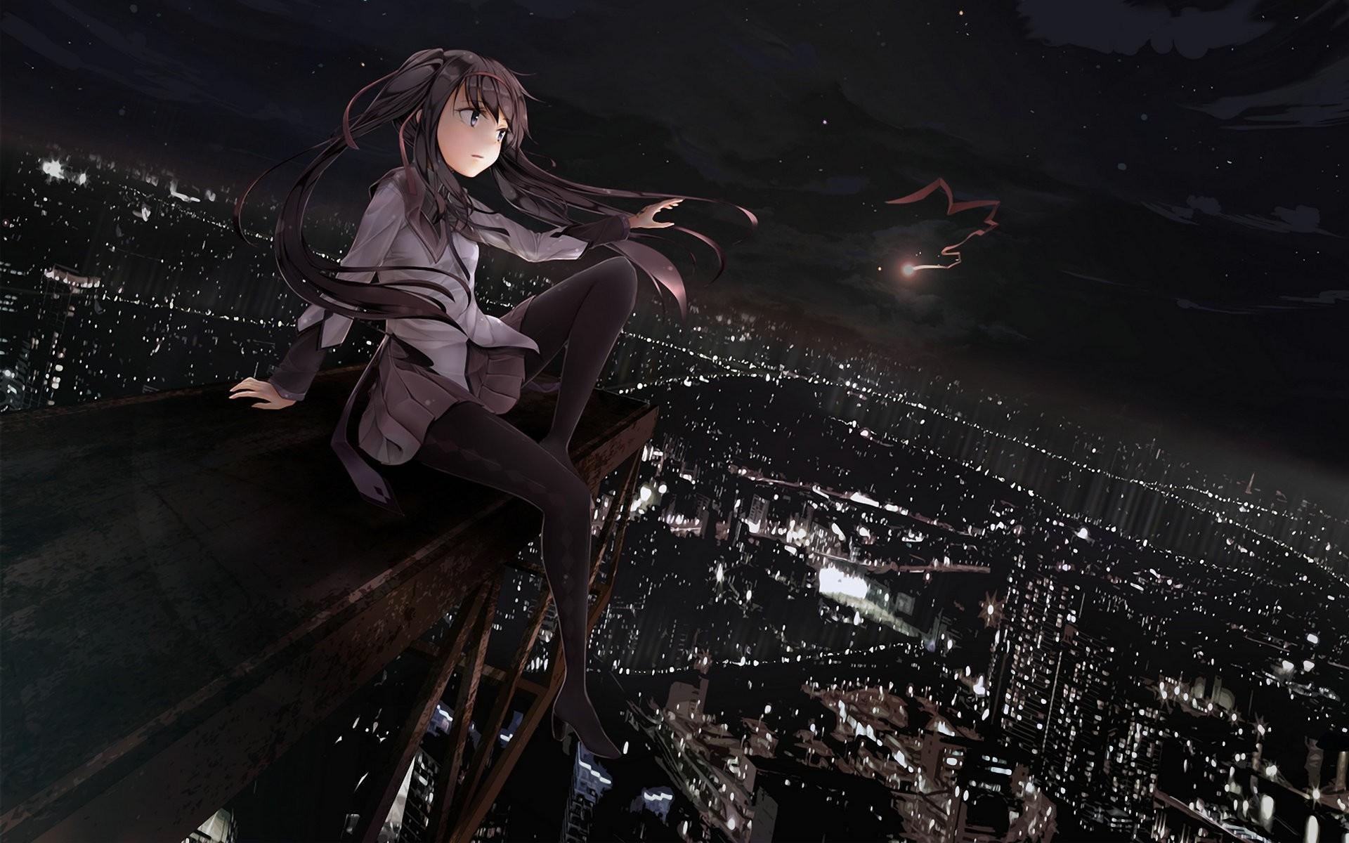 1920x1200 night, anime, Akemi Homura, manga, midnight, darkness, screenshot, computer Gallery HD Wallpaper