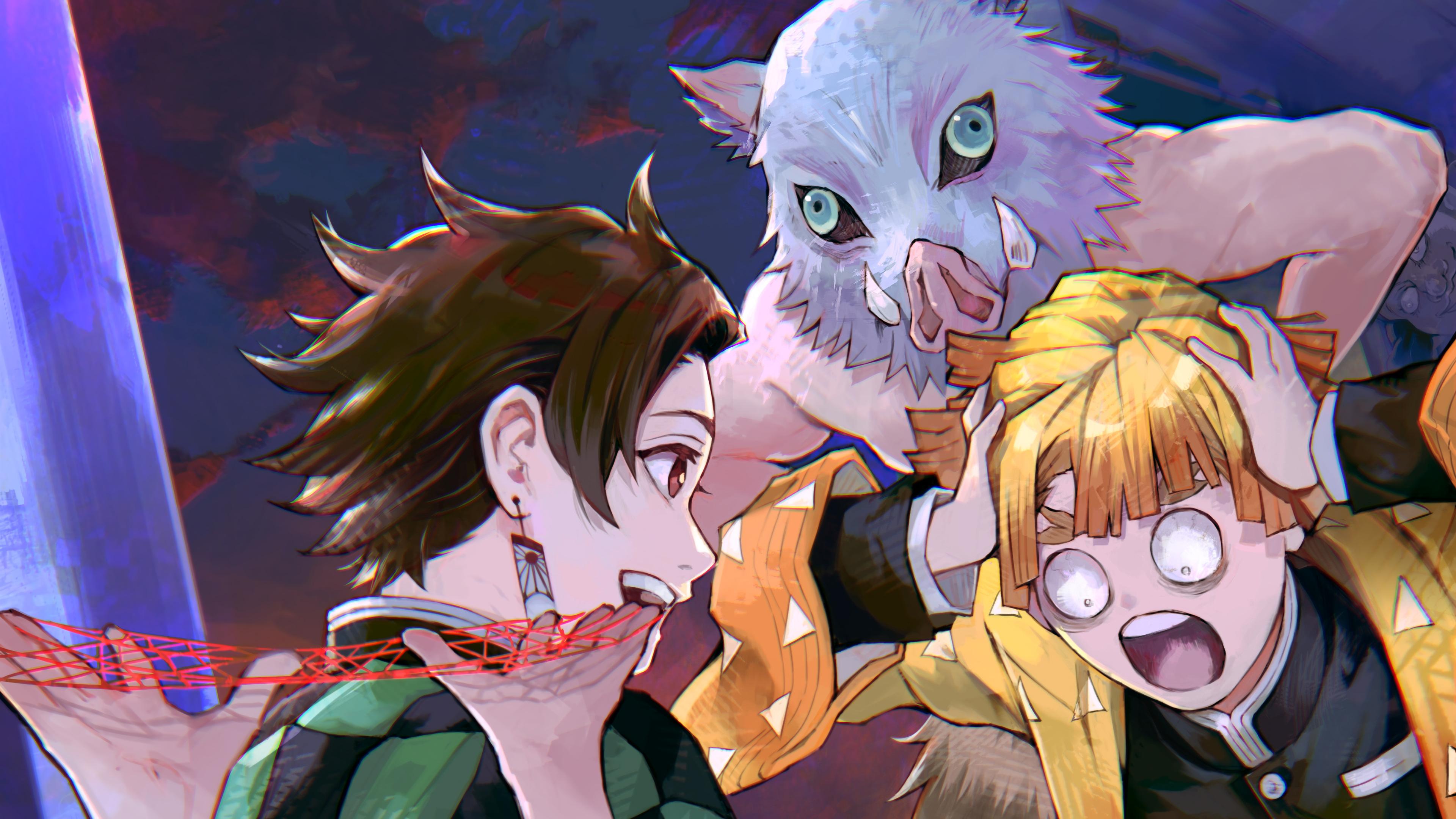 3840x2160 Kimetsu no Yaiba, Tanjiro, Zenitsu, Inosuke, 4K Gallery HD Wallpaper