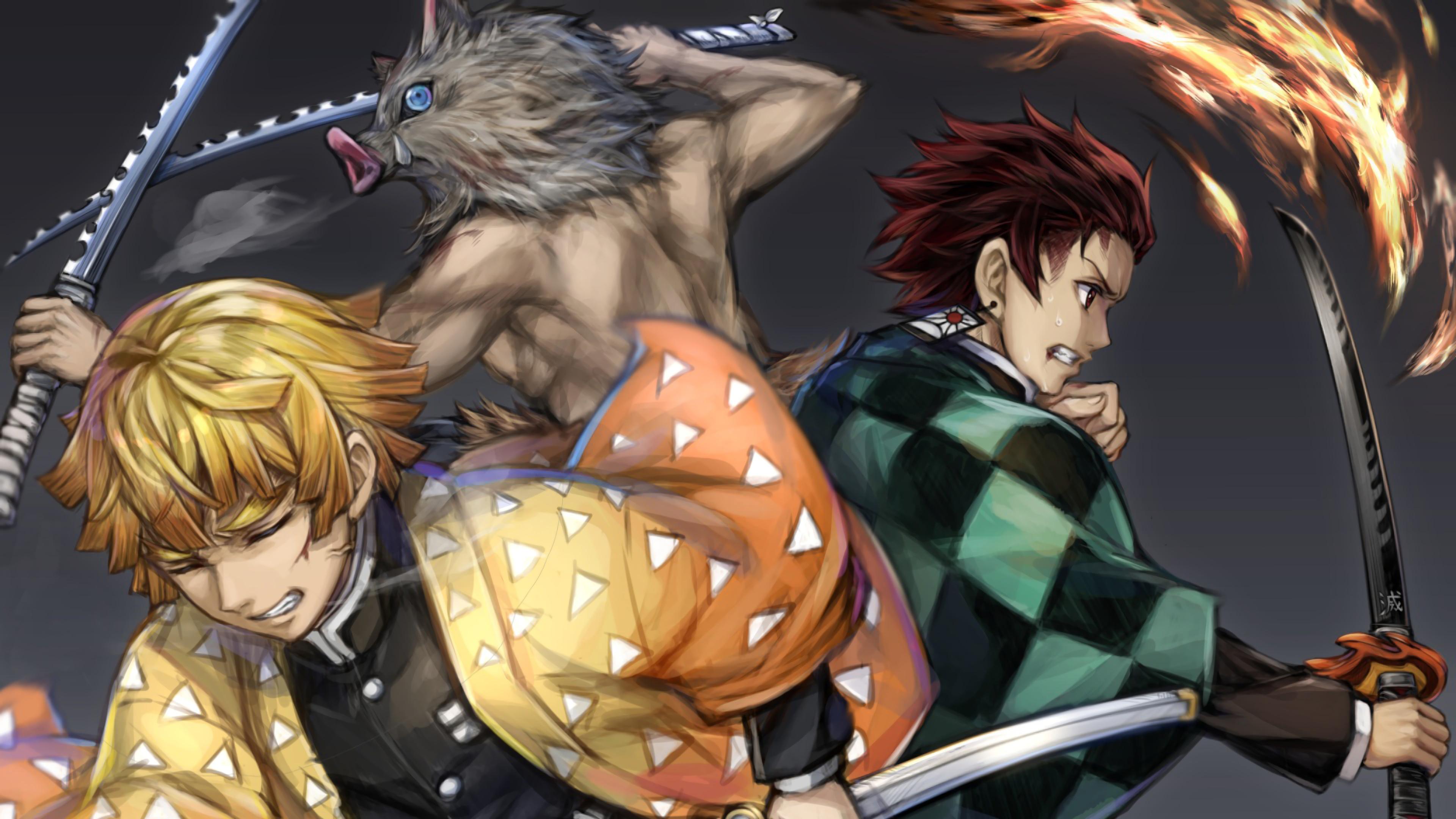 3840x2160 Zenitsu, Tanjiro, Inosuke, Kimetsu no Yaiba, 4K Gallery HD Wallpaper