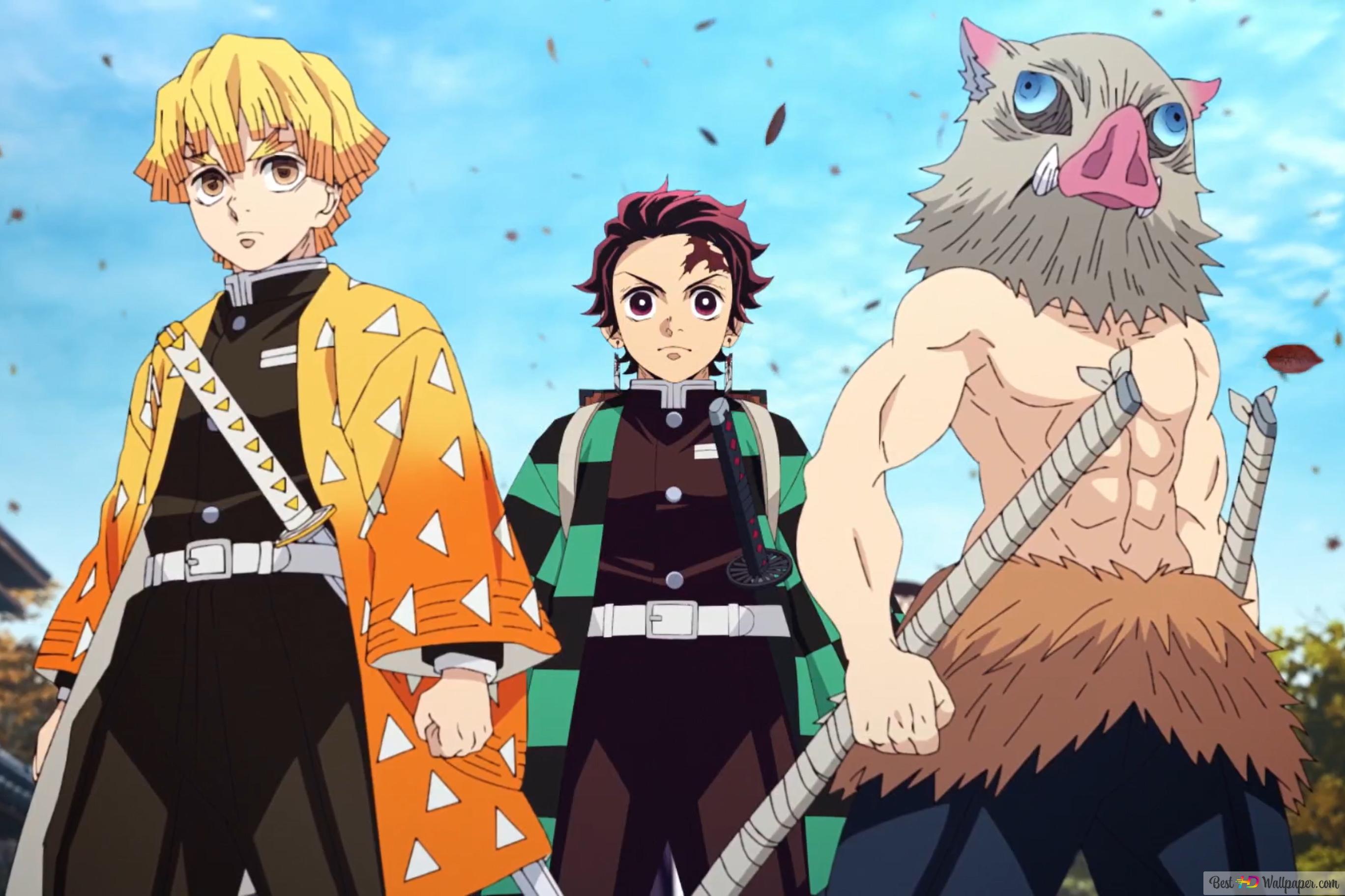 2736x1824 Demon slayer: tanjiro kamado zenitsu agatsuma and inosuke hashibira 4K wallpaper download