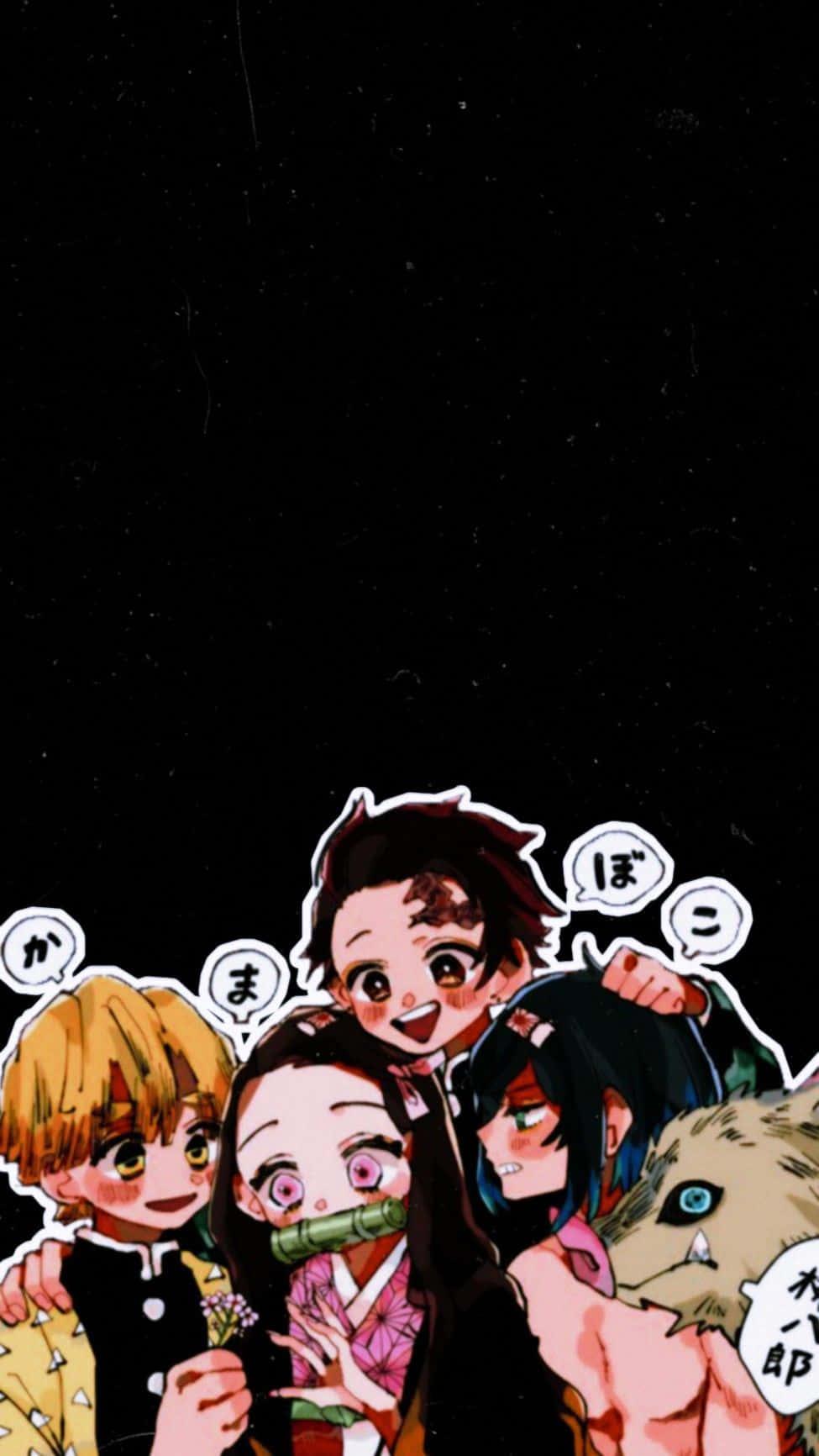 975x1732 Download Cute Demon Slayer Characters Zenitsu Nezuko Tanjiro And Inosuke Wallpaper