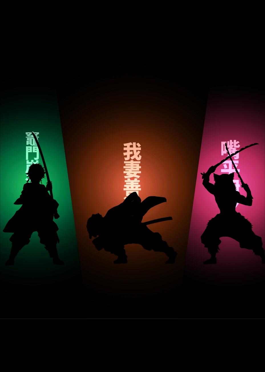 929x1300 Tanjiro, Zenitsu, Inosuke Demon Character Wall Mural