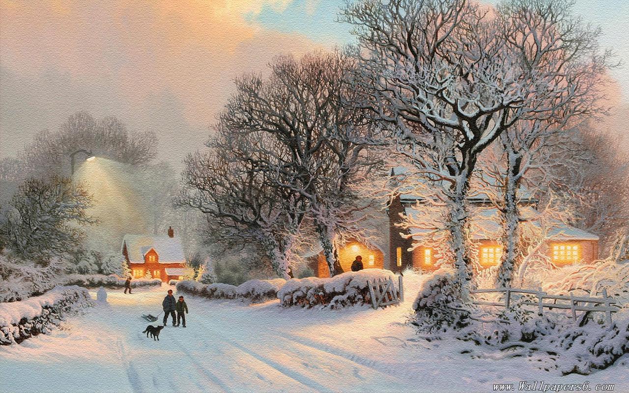 1280x800 winter christmas illustrations － Landscape Wallpaper