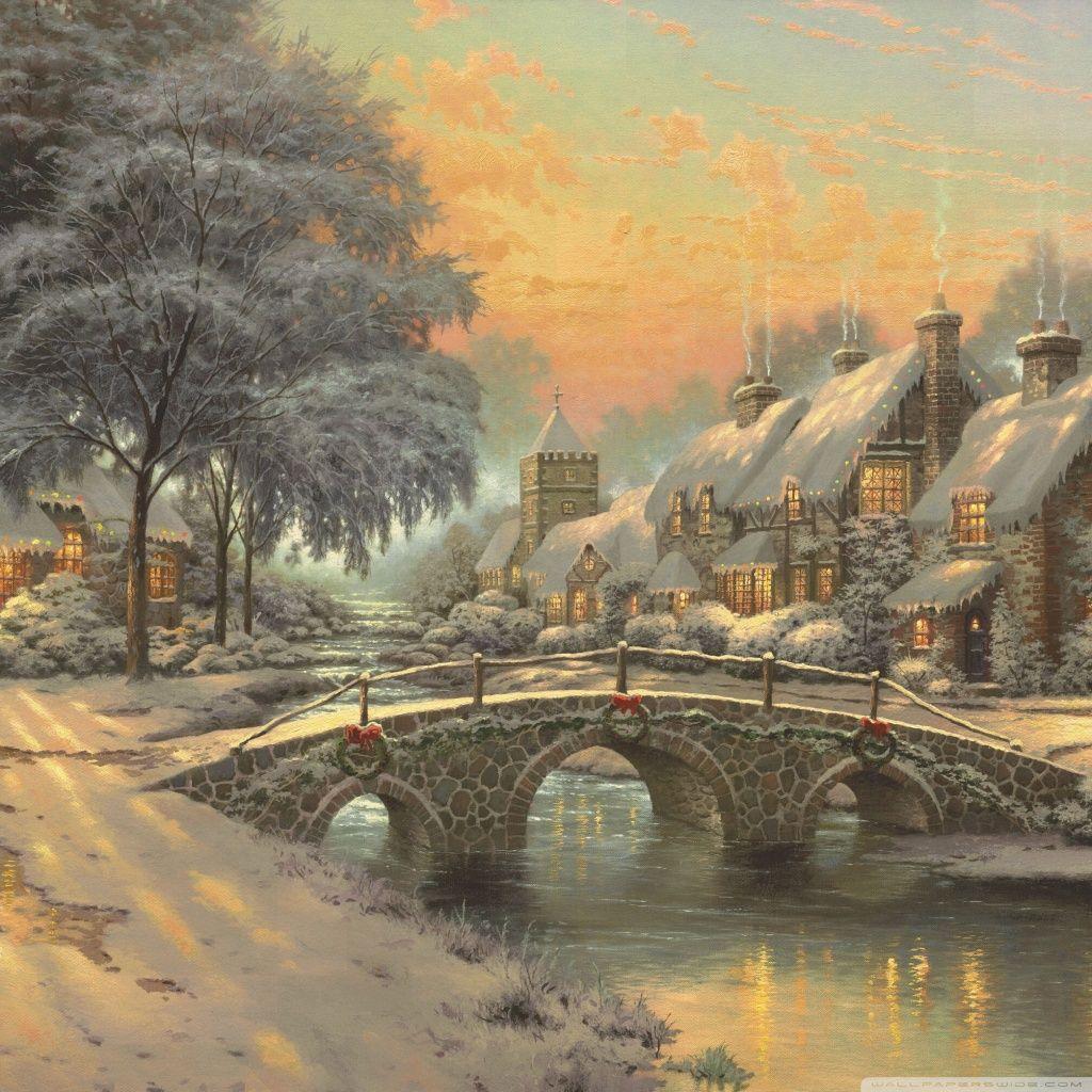 1024x1024 Classic Christmas Painting by Thomas Kinkade ❤ 4K HD Desktop