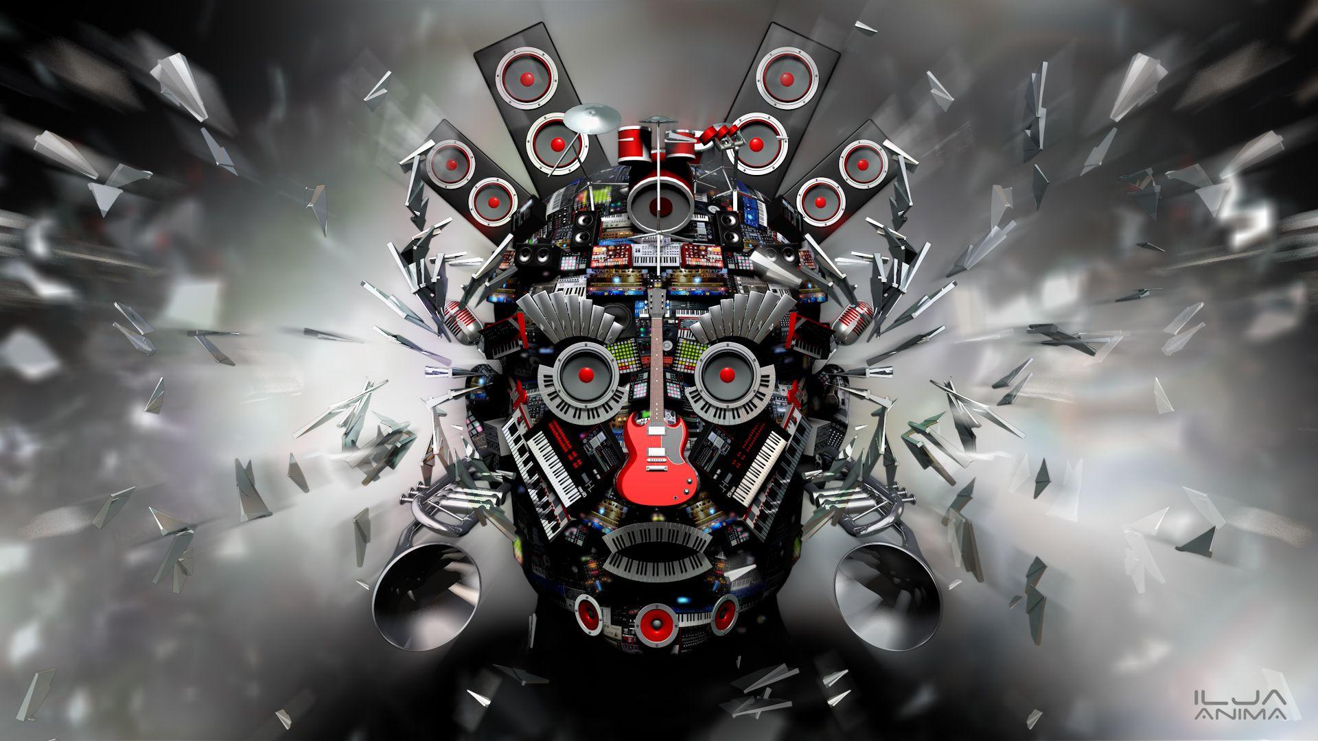 1920x1080 Speakers Face Abstract guitar microphone wallpaperx1080