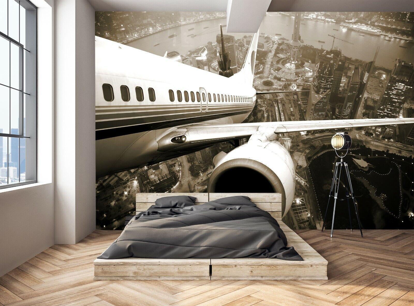 1600x1184 Airplane City at Night Photo Wallpaper Runway Wall Mural DECOR Paper Poster 7104693496034