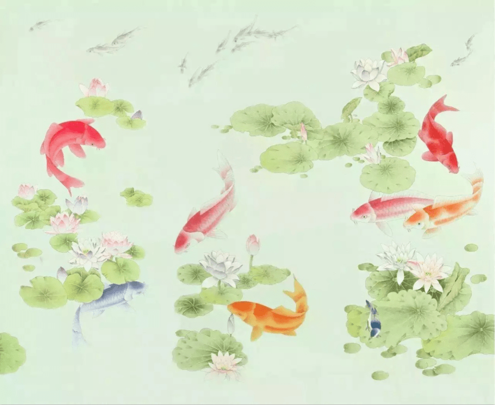 1000x818 Hand Painted Silk Wallpaper Painting Lotus Fishs Birds Mandarin Ducks Cranes Butterflies Hand Painted Tv Sofa Bed Living Room
