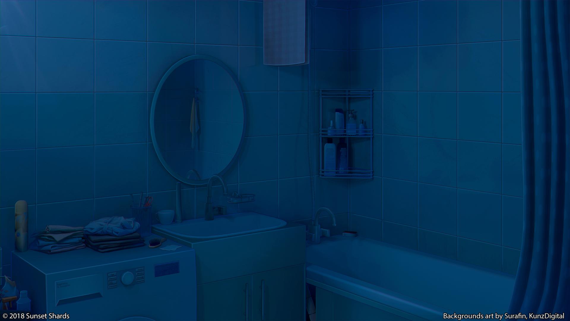 1920x1080 HD desktop wallpaper: Anime, Night, Room, Bathroom download free picture