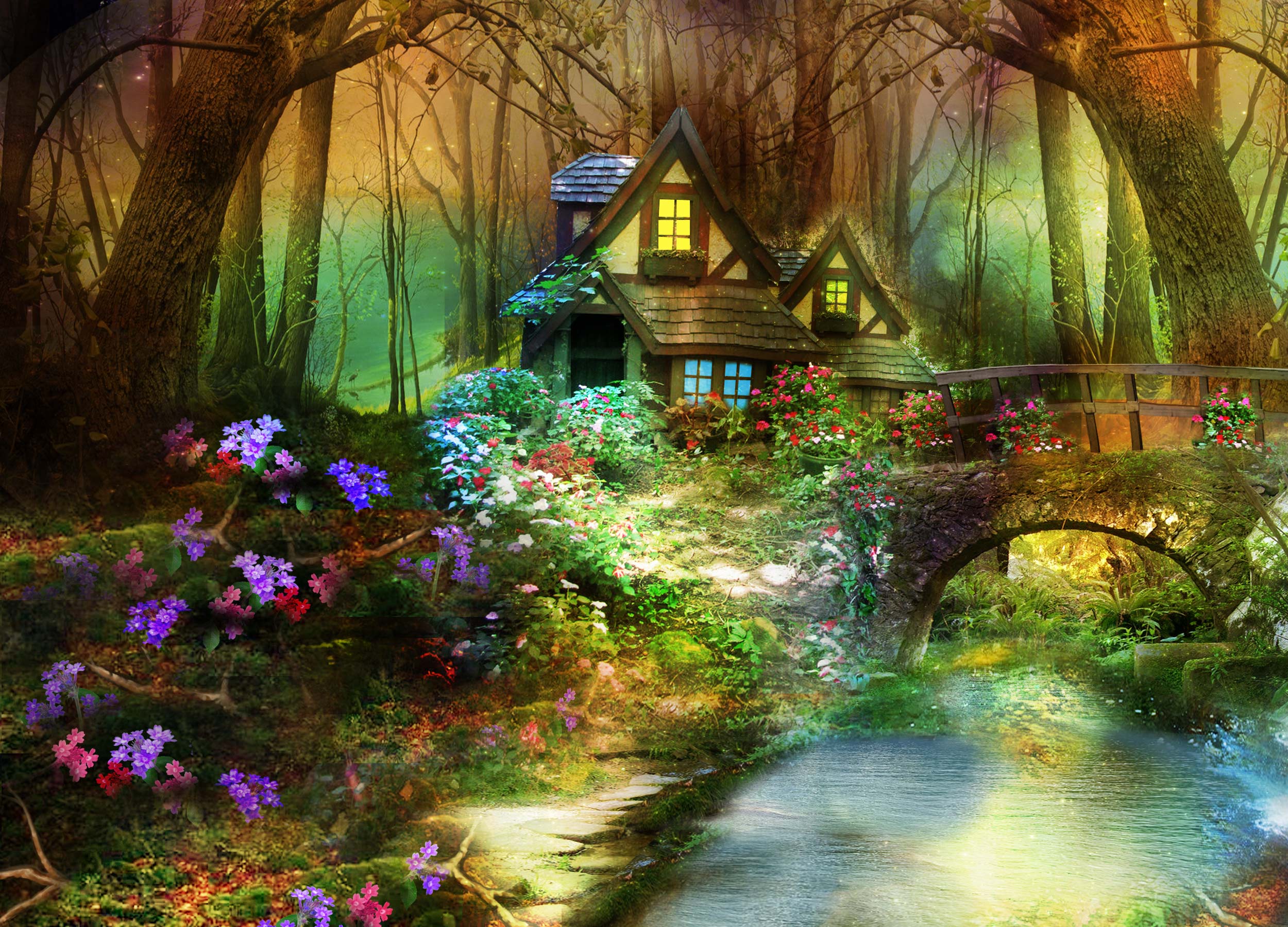 2500x1800 Free download fantasy flowers forest trees flowers house bridge wallpaper background [2500x1800] for your Desktop, Mobile & Tablet. Explore Forest Wallpaper for Home. Forest Background, Forest Wallpaper for Computer