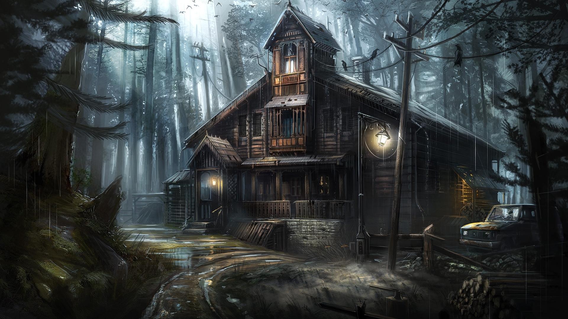 1920x1080 forest, fantasy, house, halloween, haunted