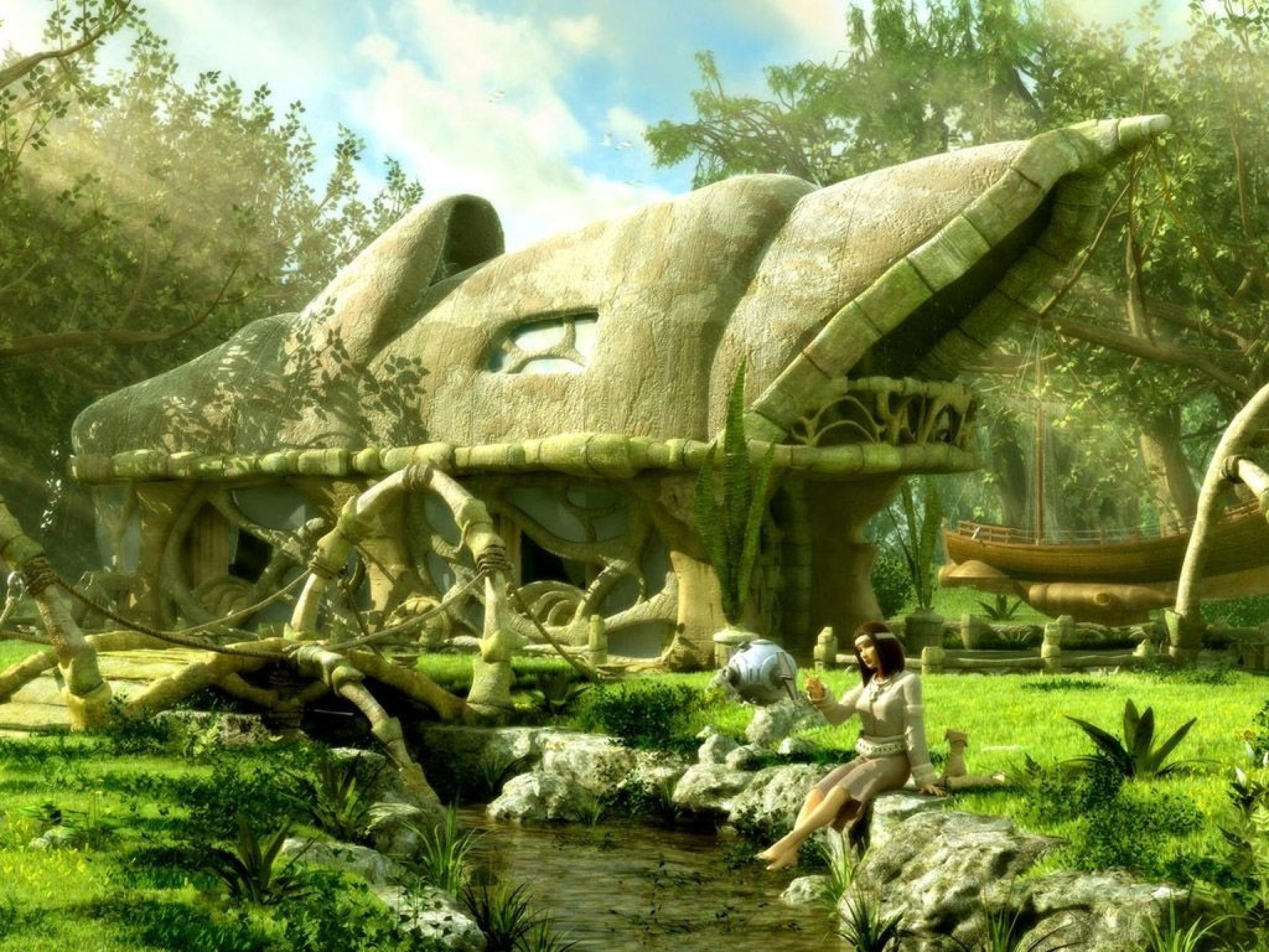 2560x1920 Fantasy House Girl & Nature desktop PC and Mac wallpaper