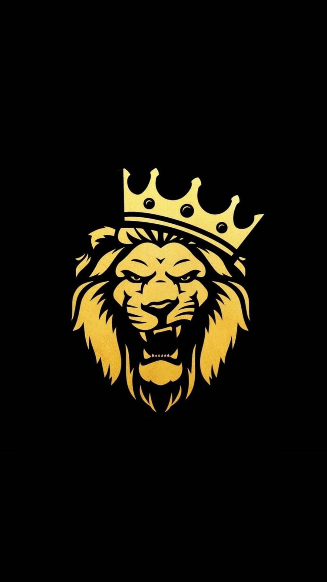 1080x1920 Download Majestic Gold Crowned Lion on a Phone Wallpaper