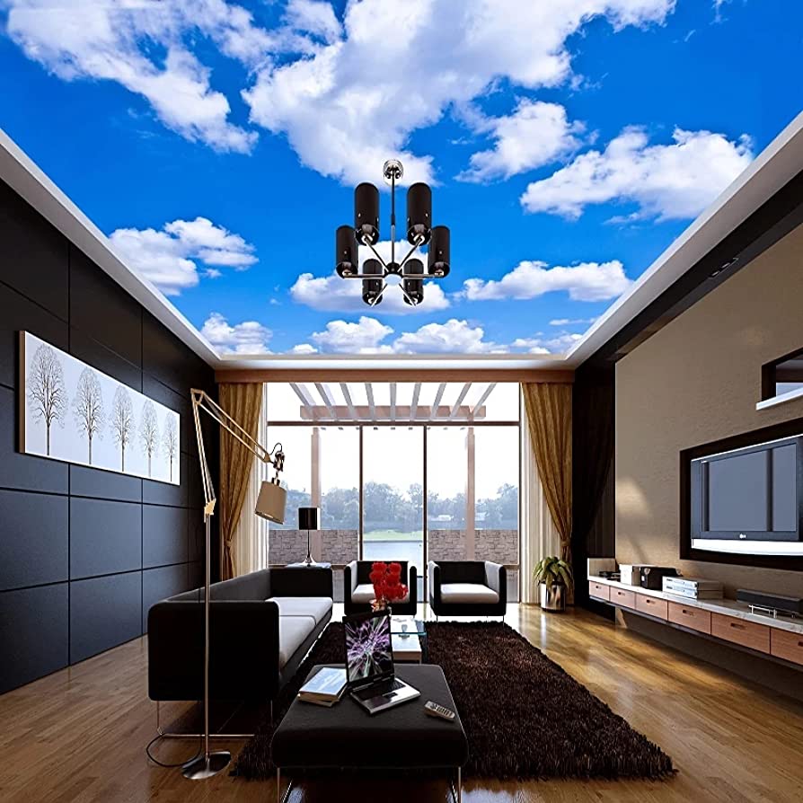 894x894 Ceiling 3D Mural Wallpaper, Blue Sky And White Clouds Removable Self Adhesive Wallpaper Wall Decoration For Restaurant Hotels Modern Living Room Home Decoration, Sky 140X100CM : Tools & Home Improvement
