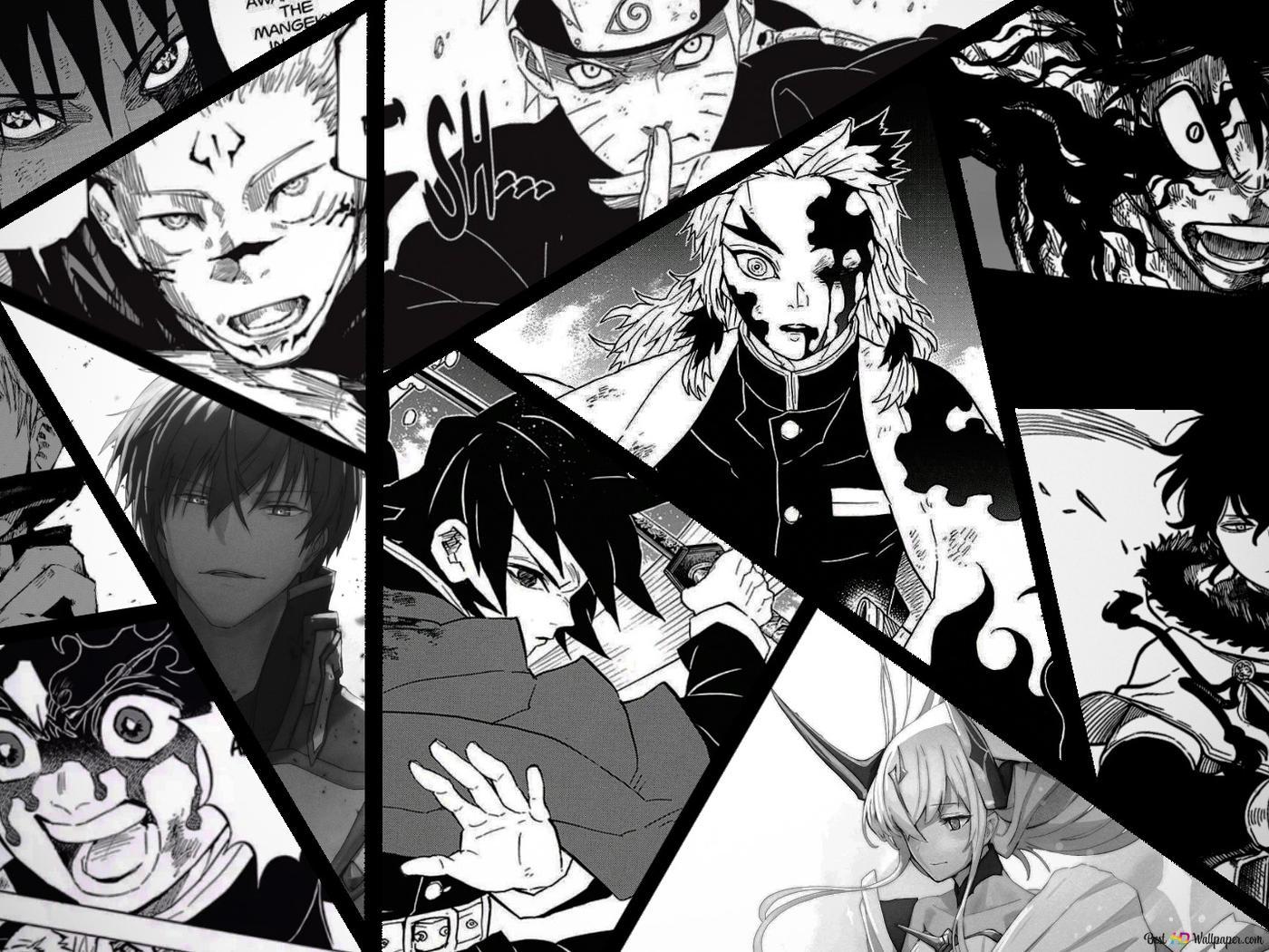 1400x1050 Black & white comic sketch of famous anime HD wallpaper download