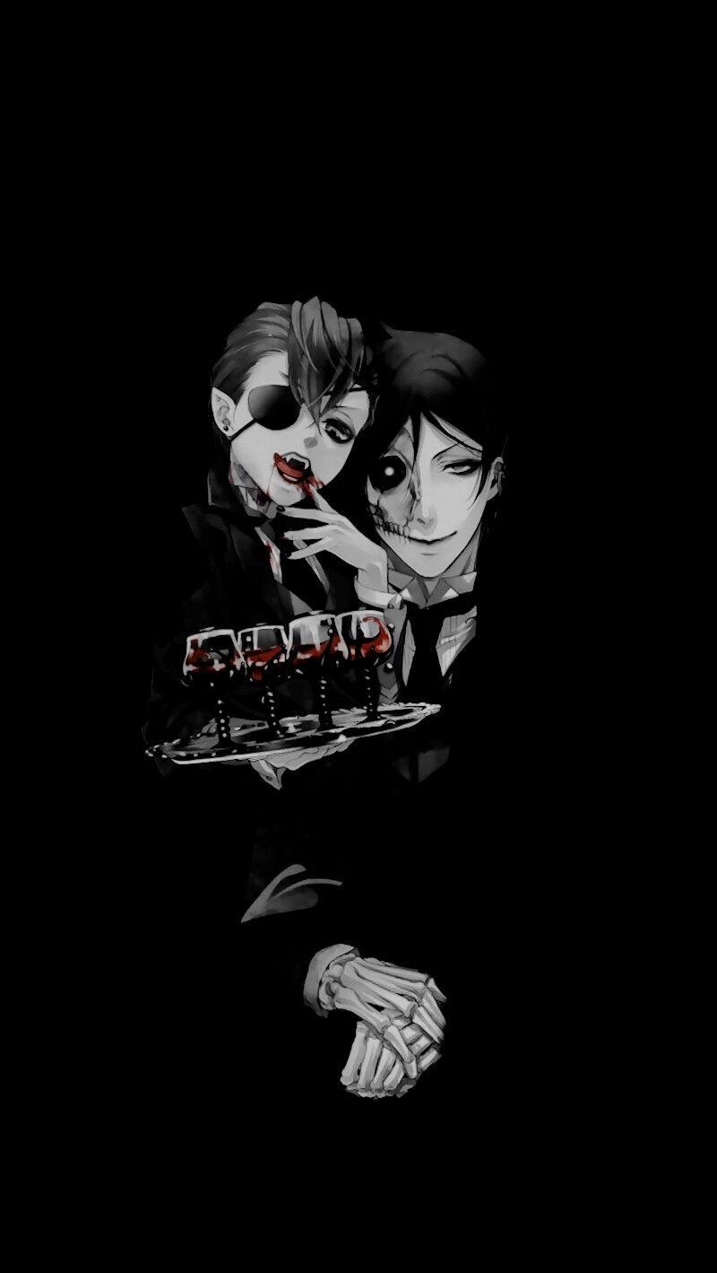 800x1419 Found this adorable wallpaper on Tumblr! ٩(♡ε♡ )۶ #BlackButler #Ciel #Sebastian #Halloween #Skeleton. Обои, Дворецкий, Аниме