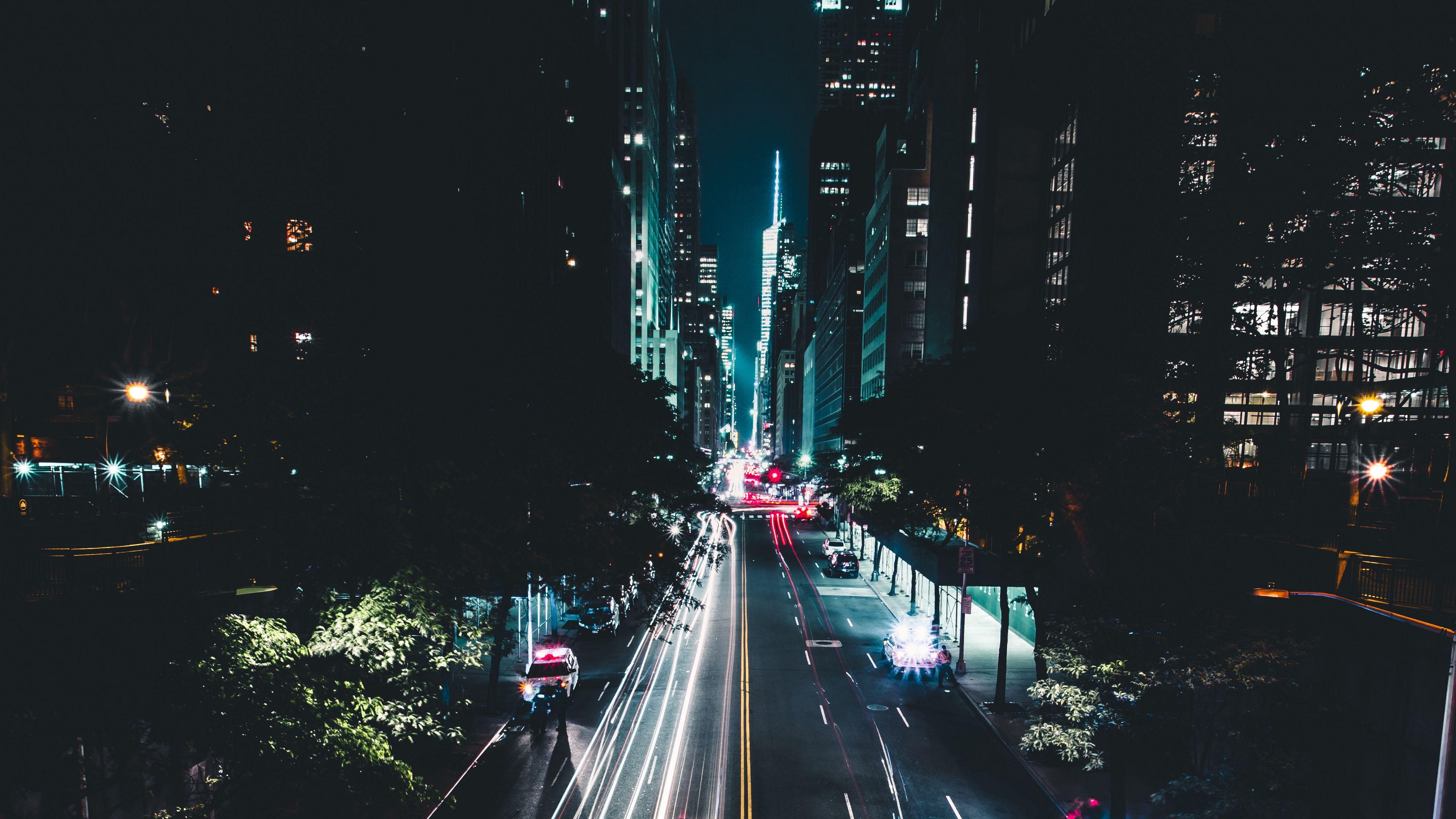3840x2160 Wallpaper / night city, road, traffic, cars, marking, new york, usa, 4k free download