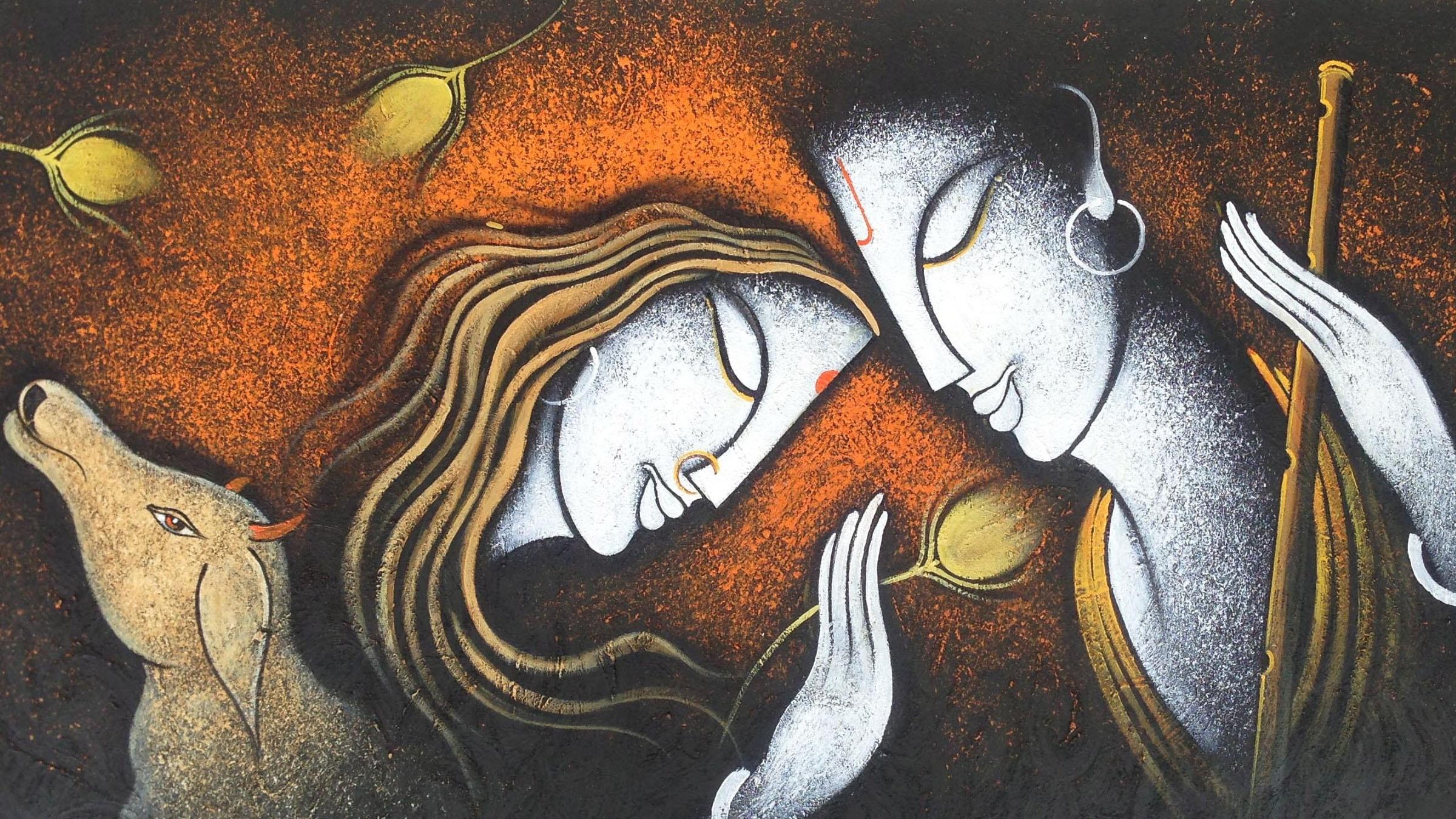 2400x1350 Radha Krishna Art Wallpaper