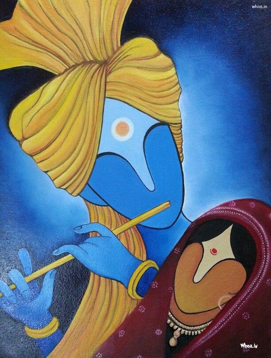 909x1200 Lord Radhe Krishna With Blue Background HD Painting Wallpaper