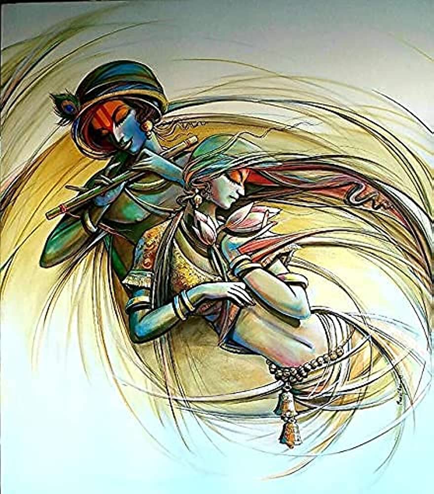 880x1000 Radha Krishna Love Forever Oil Painting Handpainted on Canvas (Without Frame) (100x150cm X1): Paintings