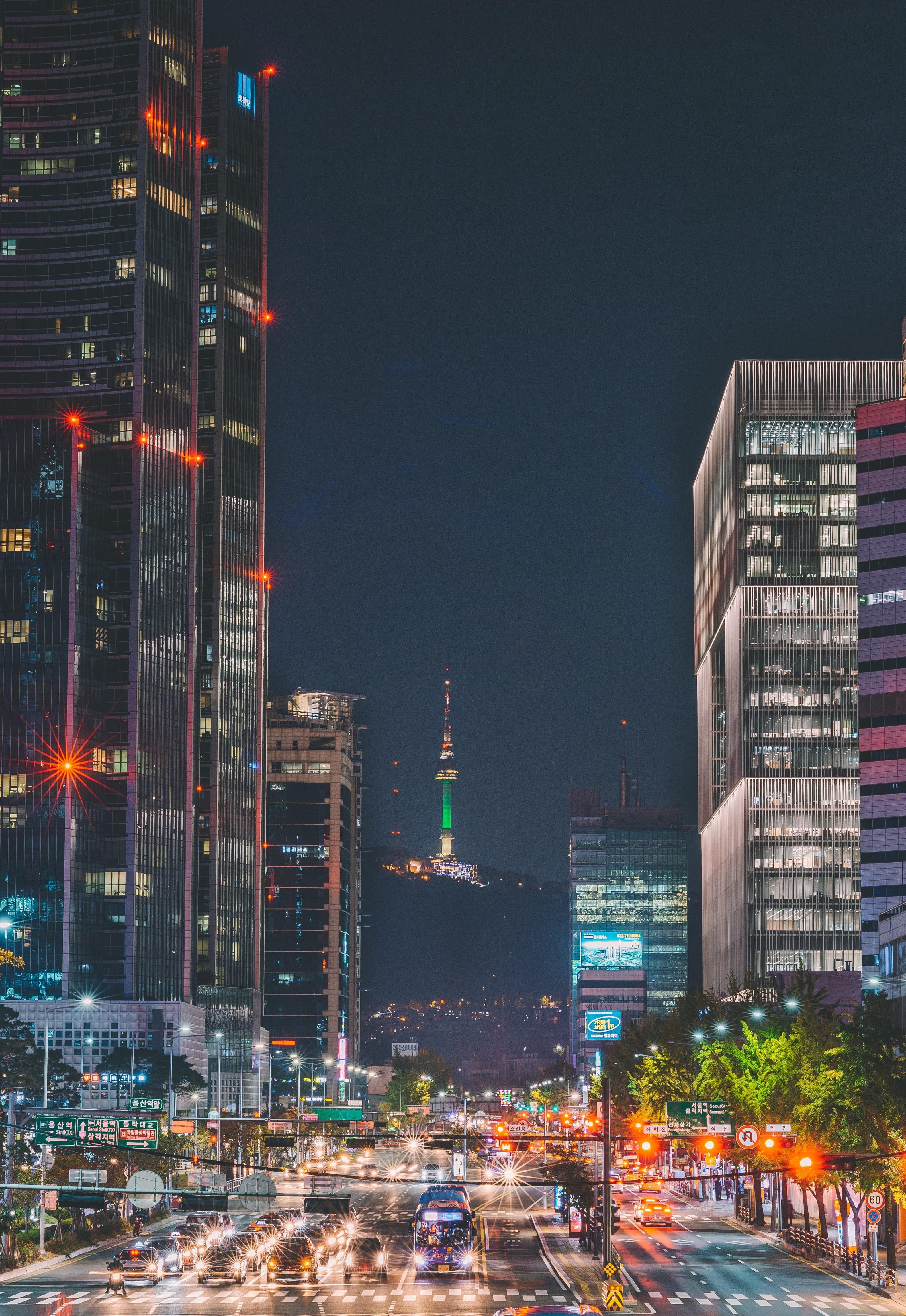 3161x4591 Wallpaper / city, seoul tower, yongsan, city street, sky, night, no people, cityscape, skyscraper, namsan, outdoors, transportation, passing, architecture, car, drive free download