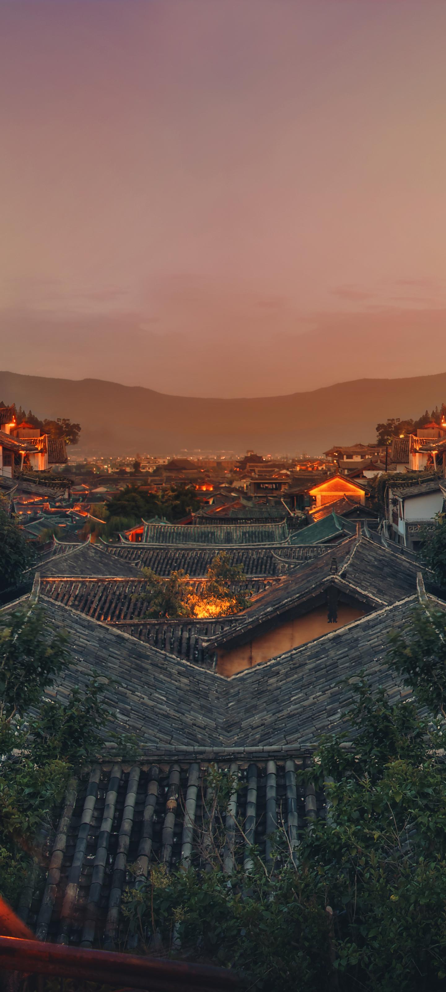 1440x3200 HD desktop wallpaper: Cities, Night, Village, China, Yunnan, Lijiang, Man Made download free picture
